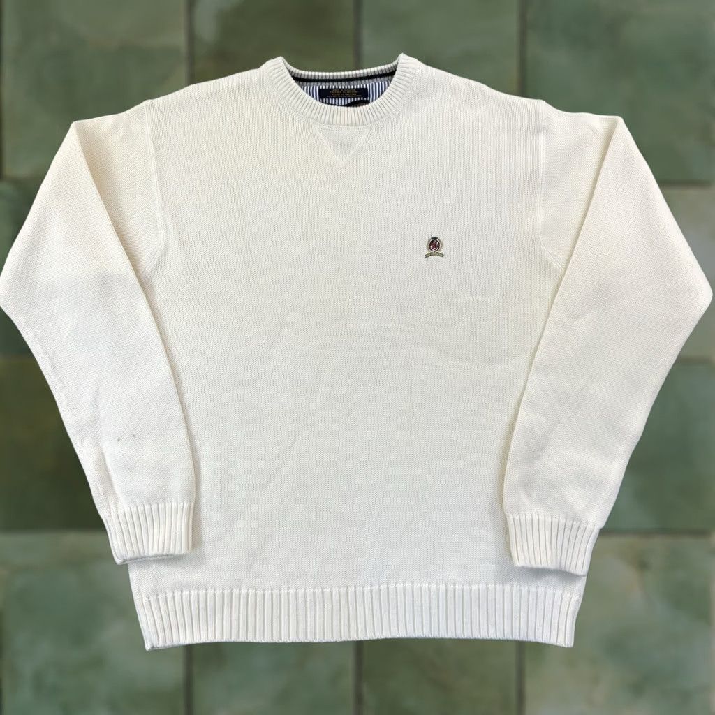 Tommy Hilfiger VINTAGE Tommy Hilfiger Sweater Mens XL White Ribbed Knit 90s Long Sleeve Preppy Size US XL / EU 56 / 4 - 1 Thumbnail