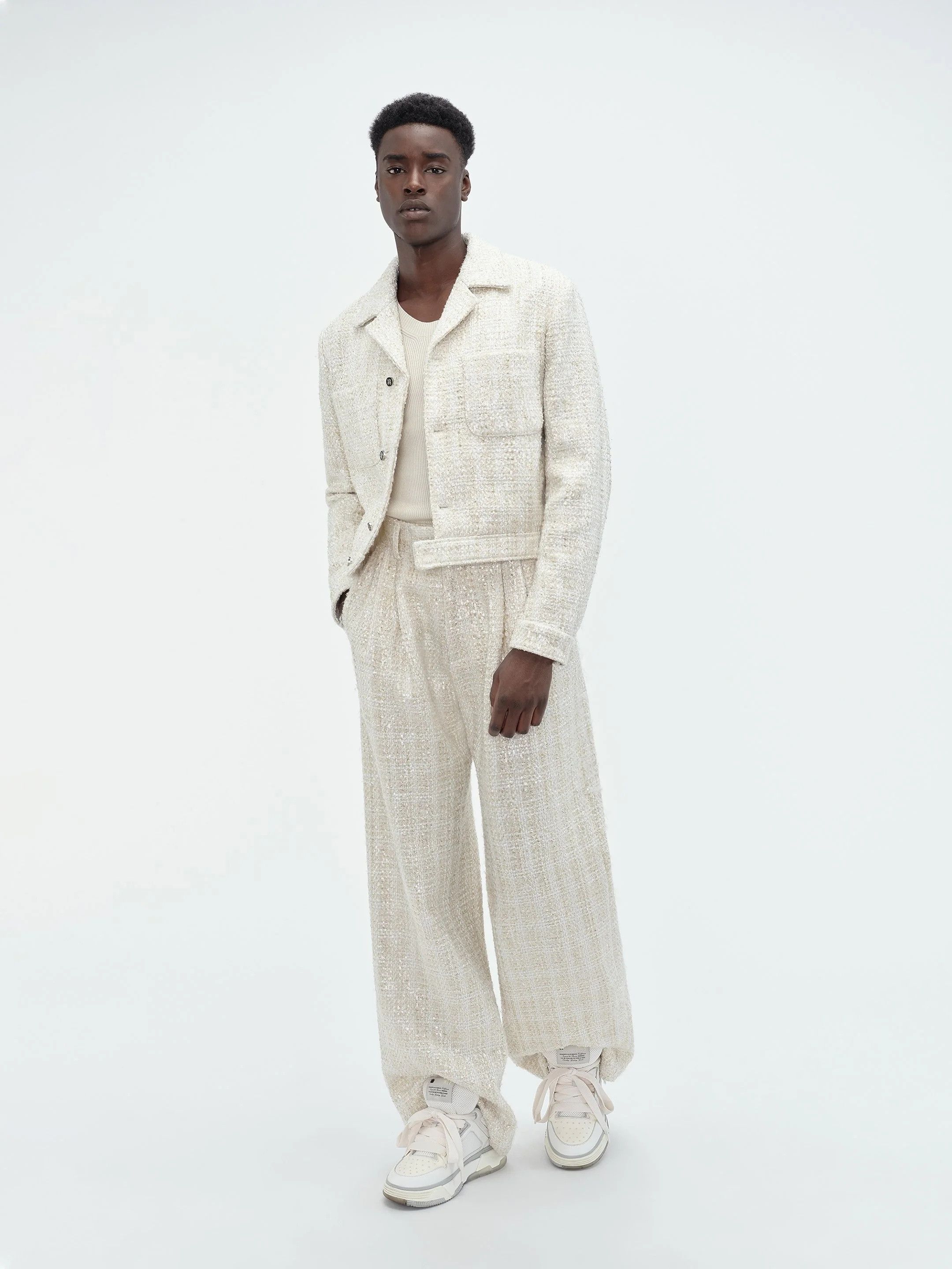 Amiri o1s1wg110525 Sequin Boucle Double Pleated Pant in Ivory Size US 34 / EU 50 - 2 Thumbnail