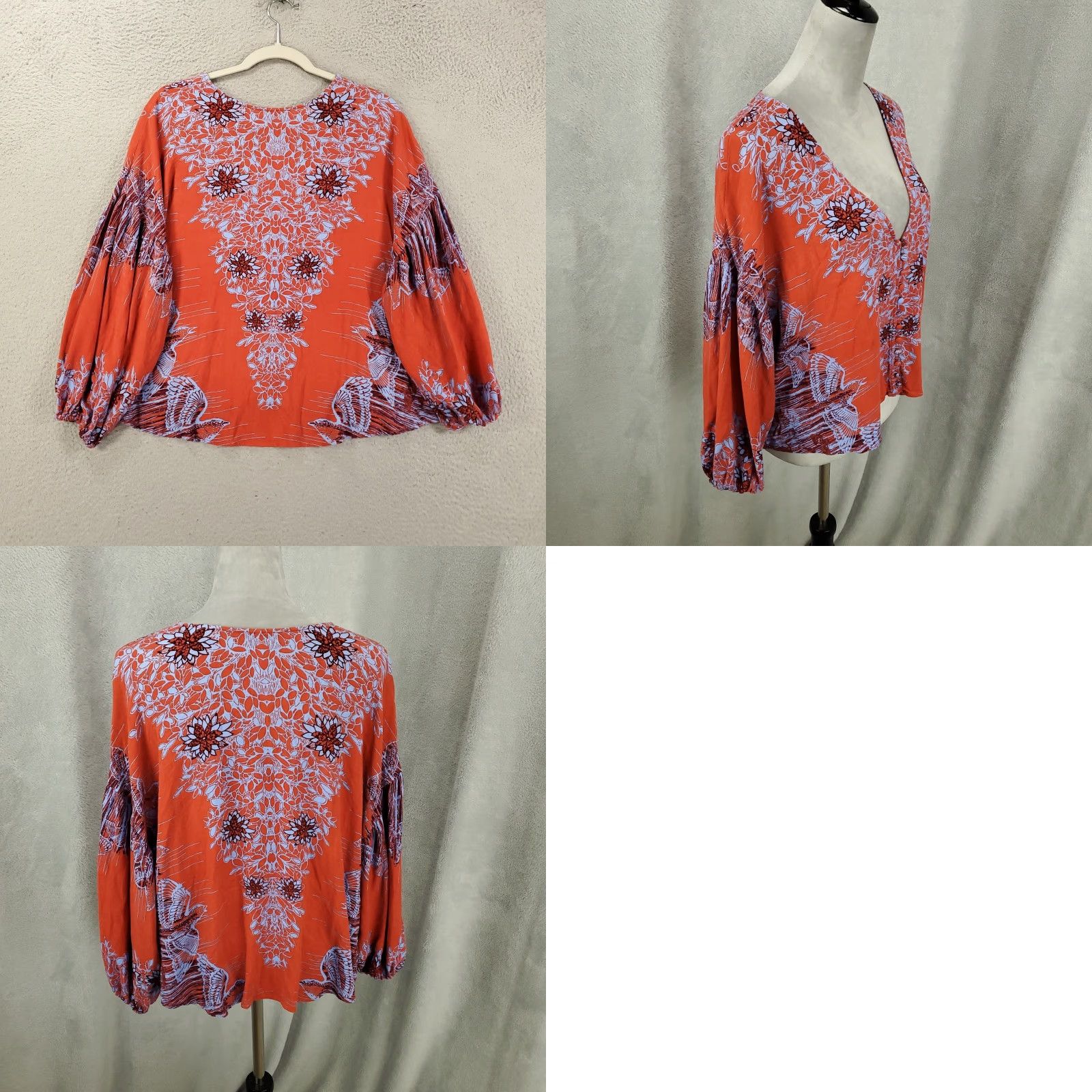 Free People Free People Balloon Sleeve Blouse XS Multicolor Floral V-Neck Casual Womens Size XS / US 0-2 / IT 36-38 - 8 Thumbnail