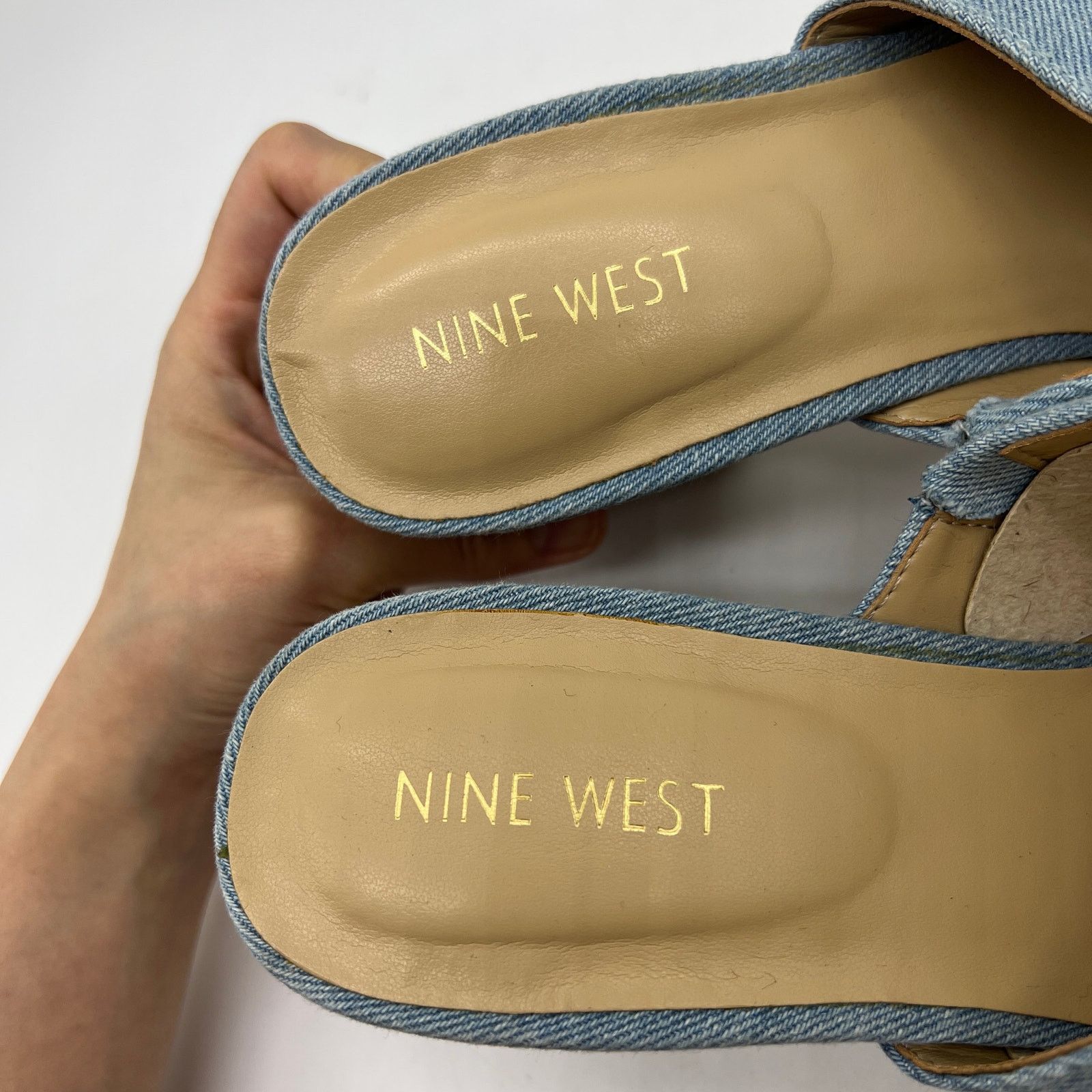 Other Nine West Women's Shoes Wylow Open Toe Size 9.5 Denim Blue Size US 9.5 / IT 39.5 - 5 Thumbnail
