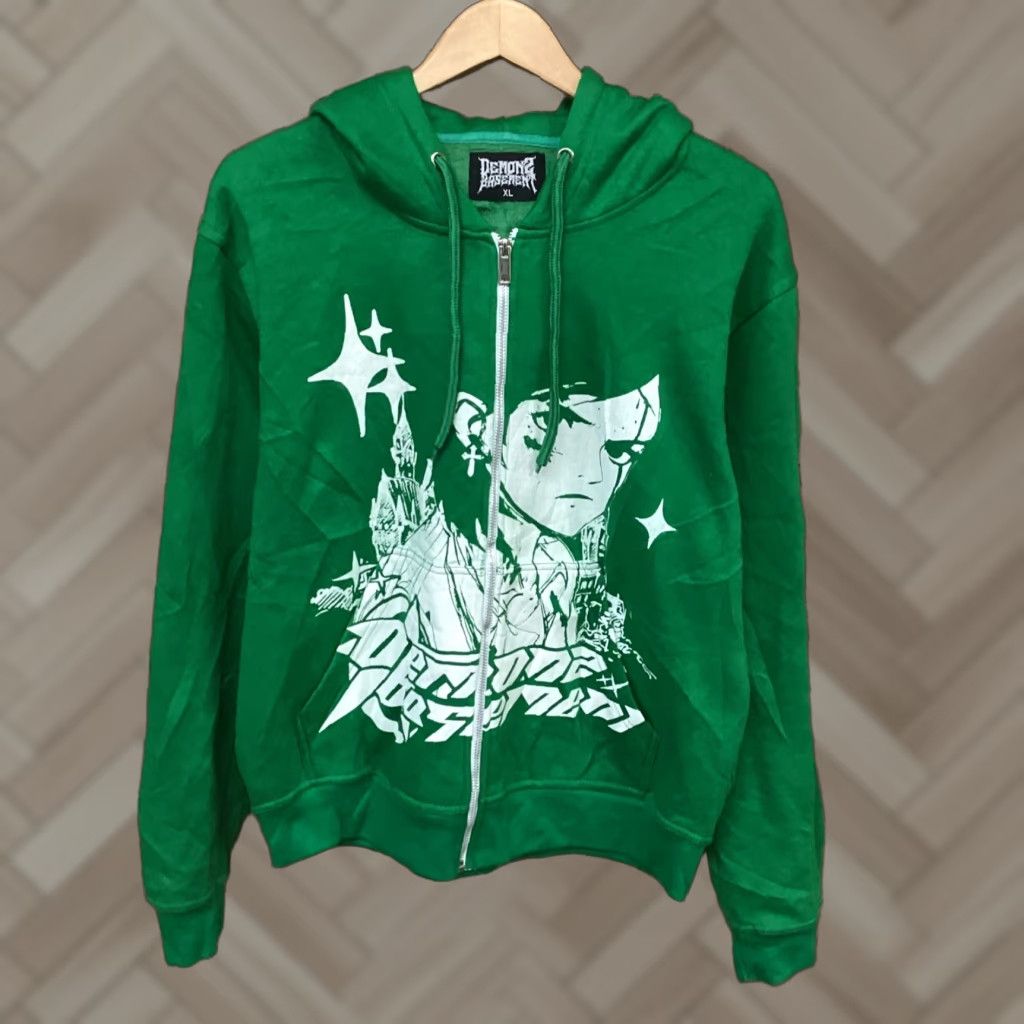 Vintage Demon2 Basement Green Zip Up Sweater Hoodie XL T29 Size US XL / EU 56 / 4 - 1 Thumbnail