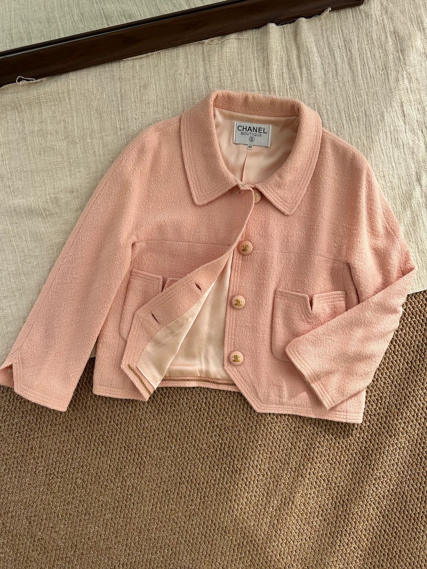 Chanel Chanel tweed CC button short jacket women's peach pink Size M / US 6-8 / IT 42-44 - 1 Thumbnail