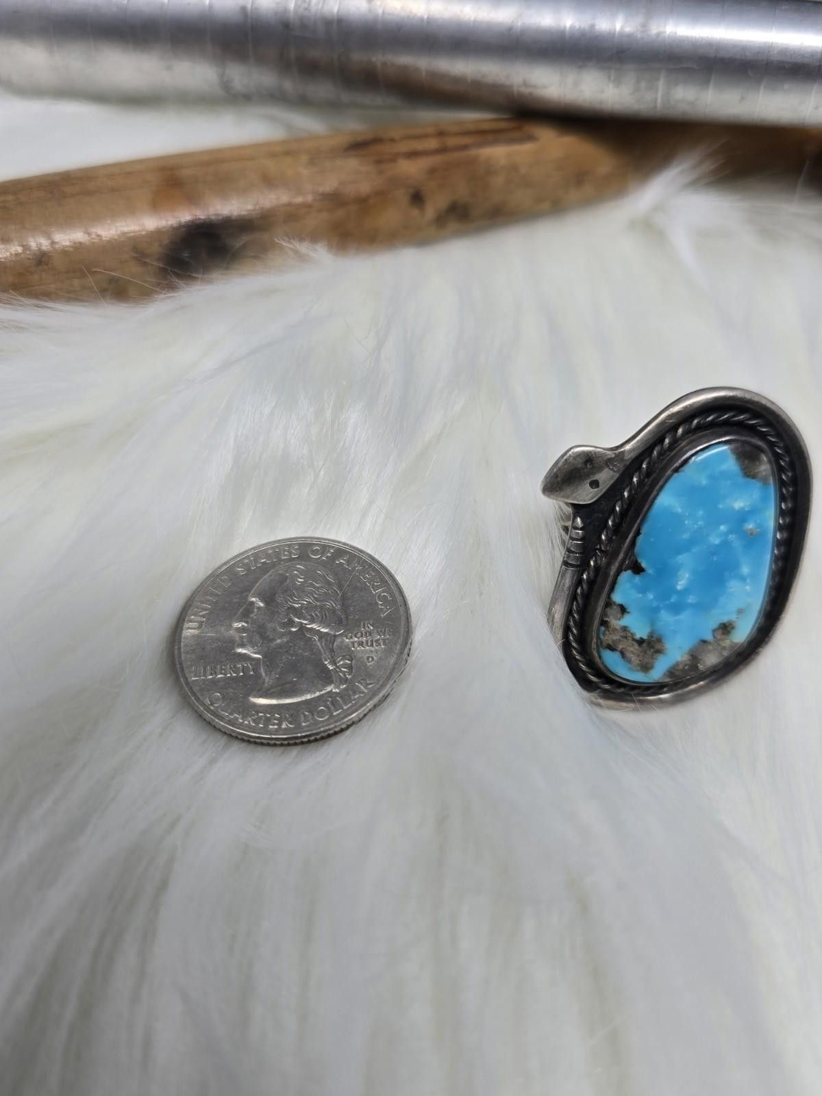 Other Sterling Silver Turquoise Snake Ring Size 11.25 Navajo Size ONE SIZE - 9 Thumbnail