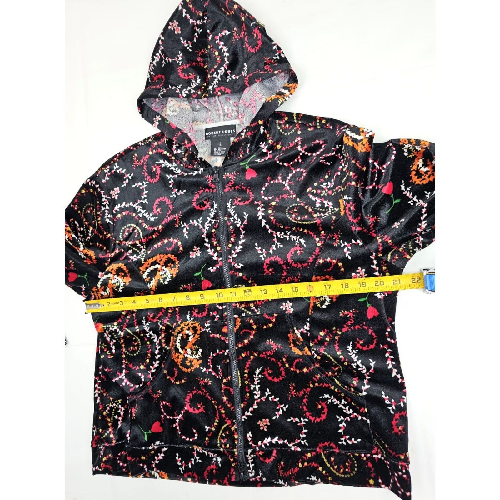Velvet Robert Louis Silk Blend Floral Hoodie Jacket Women L Velvet Soft Zip Front Colorful Flower - Blazer Style, Hooded, Multicolor Size L / US 10 / IT 46 - 4 Thumbnail