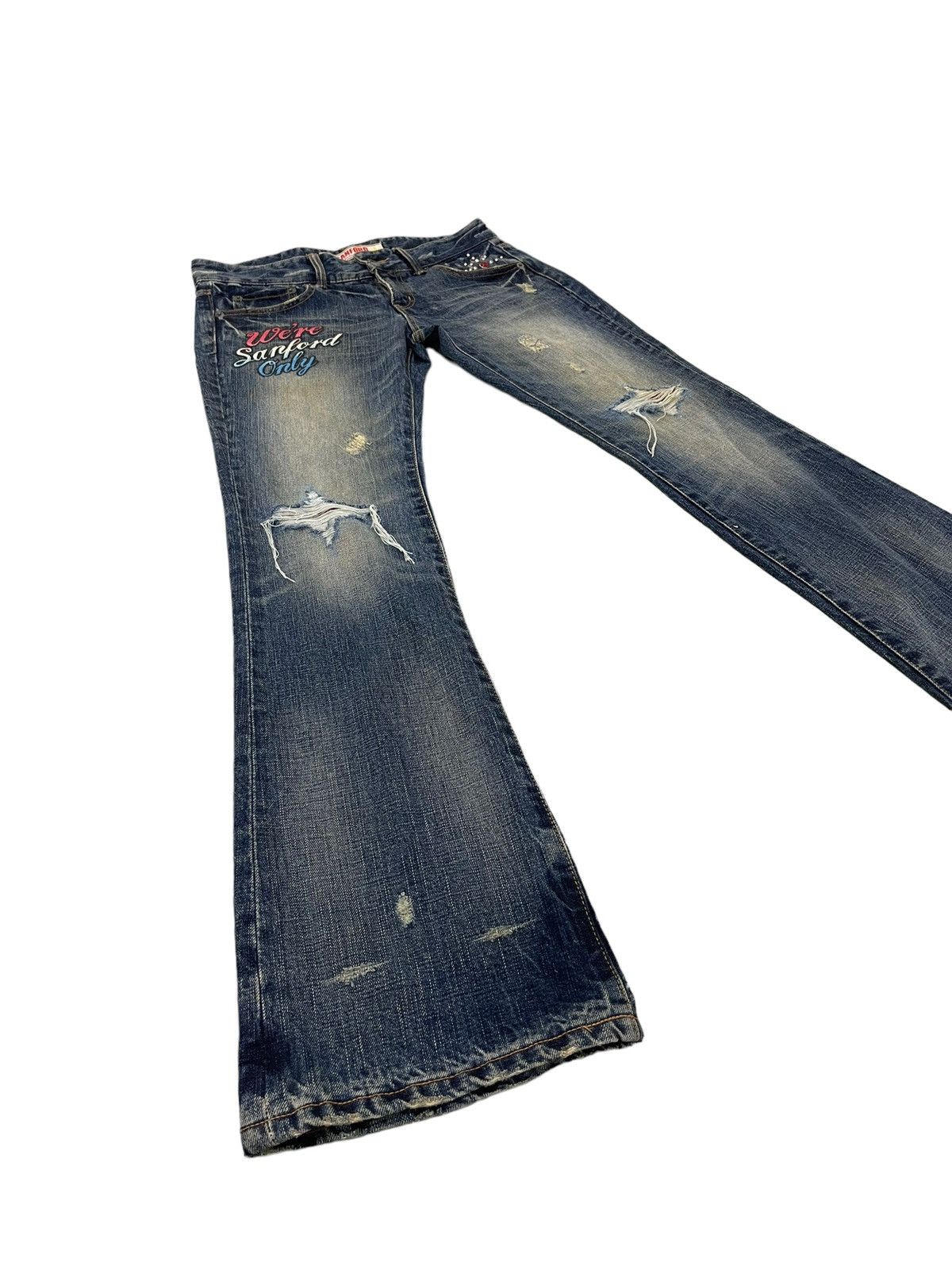 Japanese Brand Flare Jeans Sanford Distress Low Rise Boot Cut 8🟦1 Size US 30 / EU 46 - 1 Thumbnail