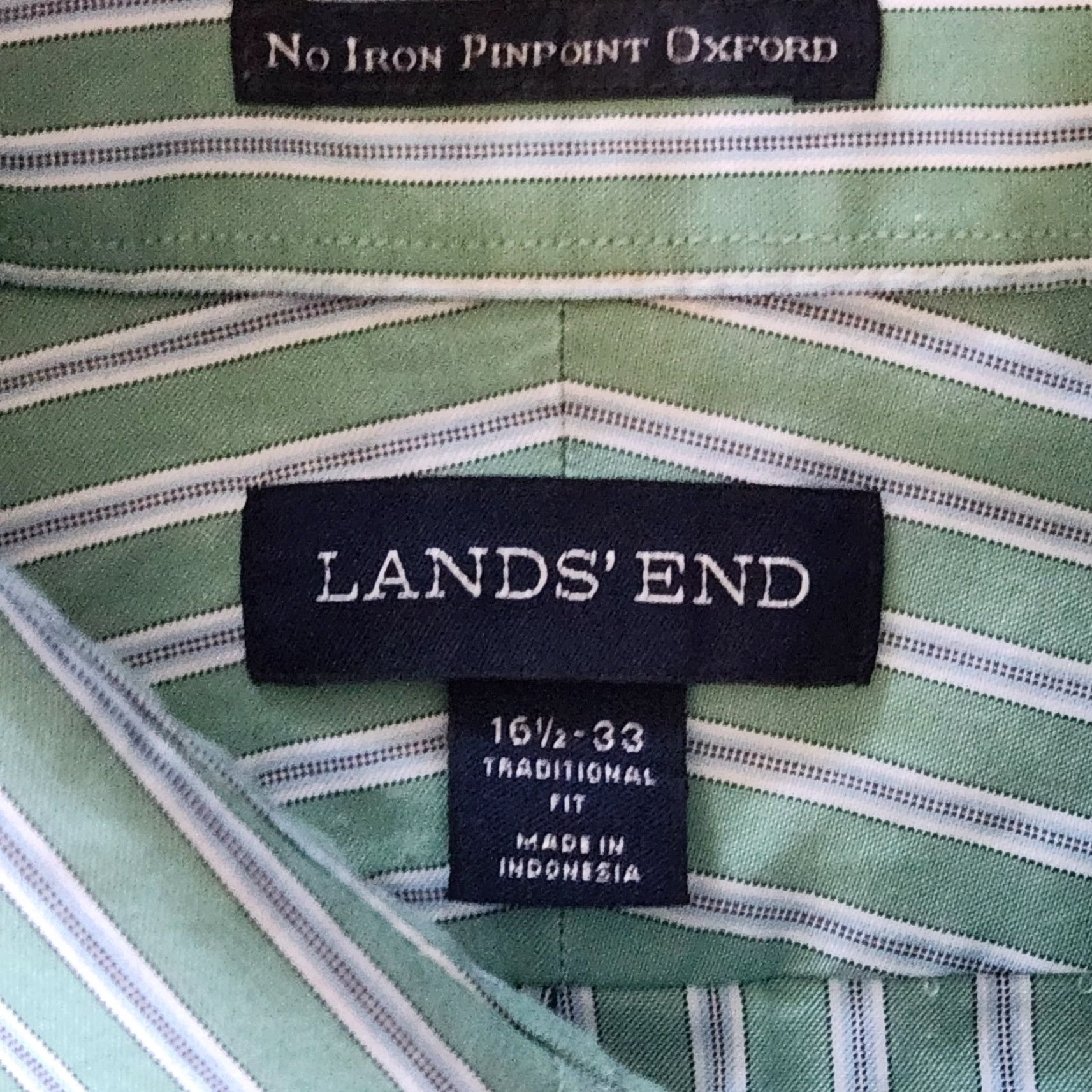 Lands' End Lands' End Shirt Mens 16-1/2 33 XL Green Stripe Tailored Fit Tall No Iron Oxford Shirt Mens Long Sleeve Button-Up Global Odds? Size US XL / EU 56 / 4 - 2 Thumbnail