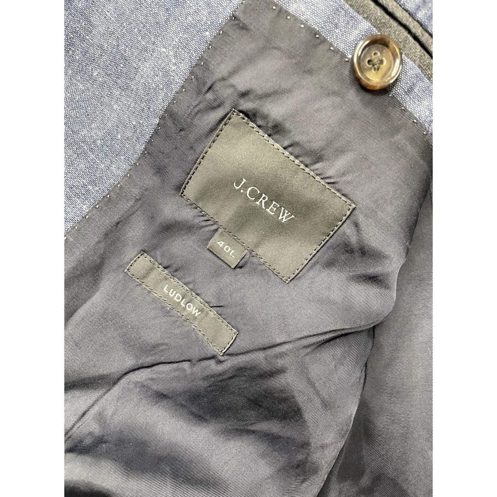 J.Crew J.CREW Men Blazer Sport Coat Jacket 40R Blue Chambray Cotton Double-Vented Notch Lapel Two-Button Jacket Size 40R - 3 Thumbnail