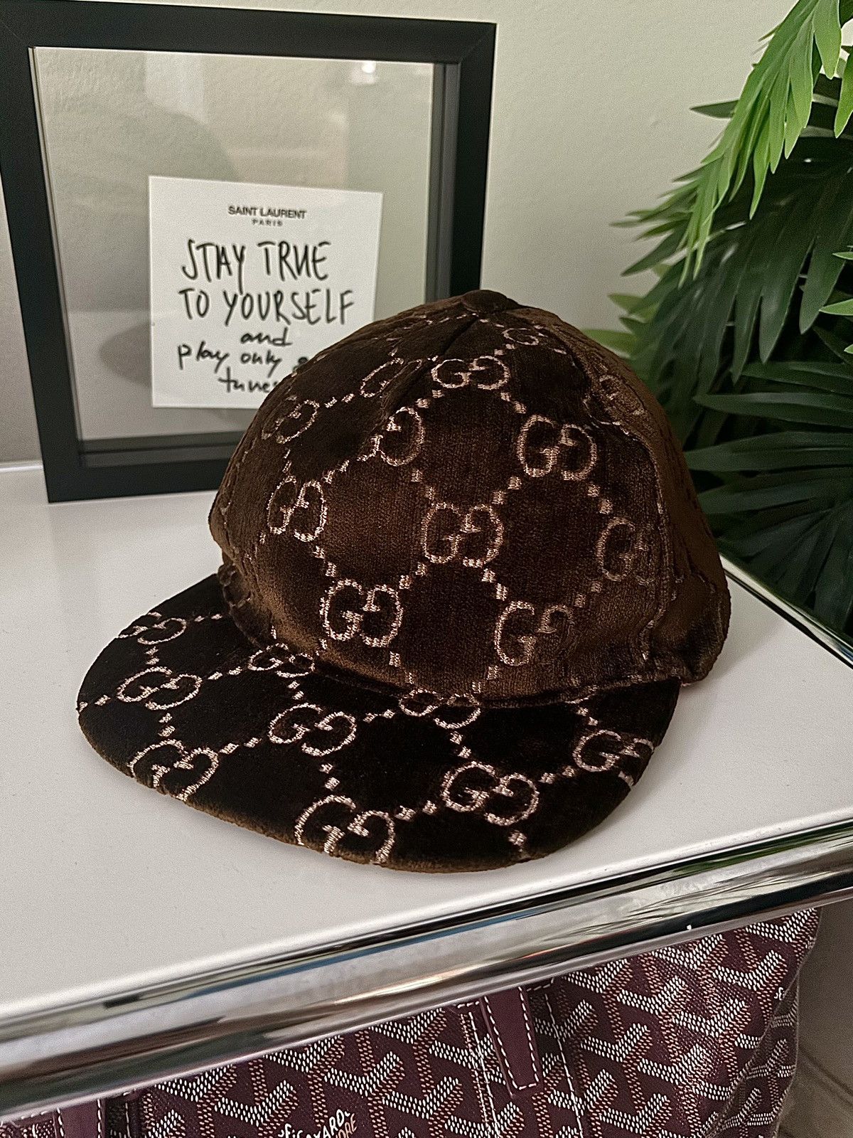 image of Gucci Mocha Brown Suede Logo Hat, Men's