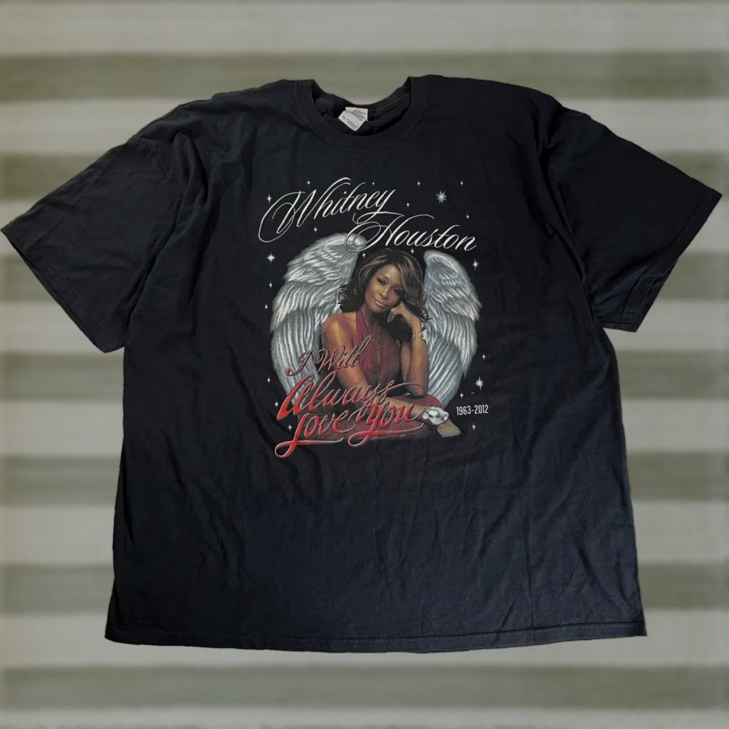 Gildan Whitney Houston T-Shirt 90s Music Gildan Ultra Cotton 4XL Black Short Sleeve Crew Neck Mens Vintage 1963-2012 I Will Always Love You Size US XXL / EU 58 / 5 - 1 Thumbnail