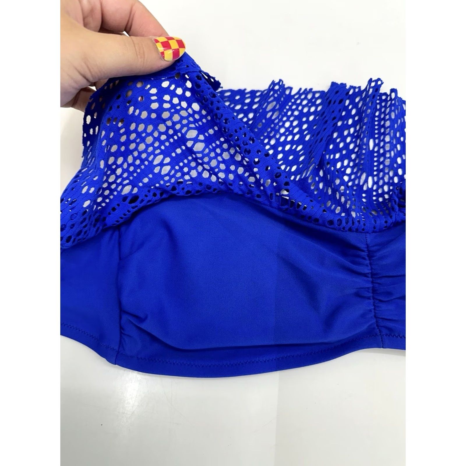 American Eagle Outfitters American Eagle Outfitters Bandeau Bikini Top Women M Blue Crochet Layover Beach Comfort Adjustable Padded Summer 90s, Womens Size M / US 6-8 / IT 42-44 - 2 Thumbnail