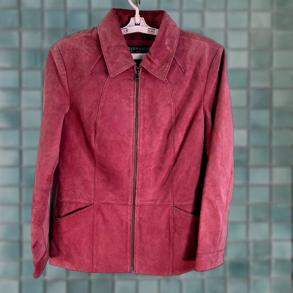 Vintage Bernardo Women's Jacket M Dusty Rose Zippered Washable Suede Leather Size M / US 6-8 / IT 42-44 - 1 Thumbnail