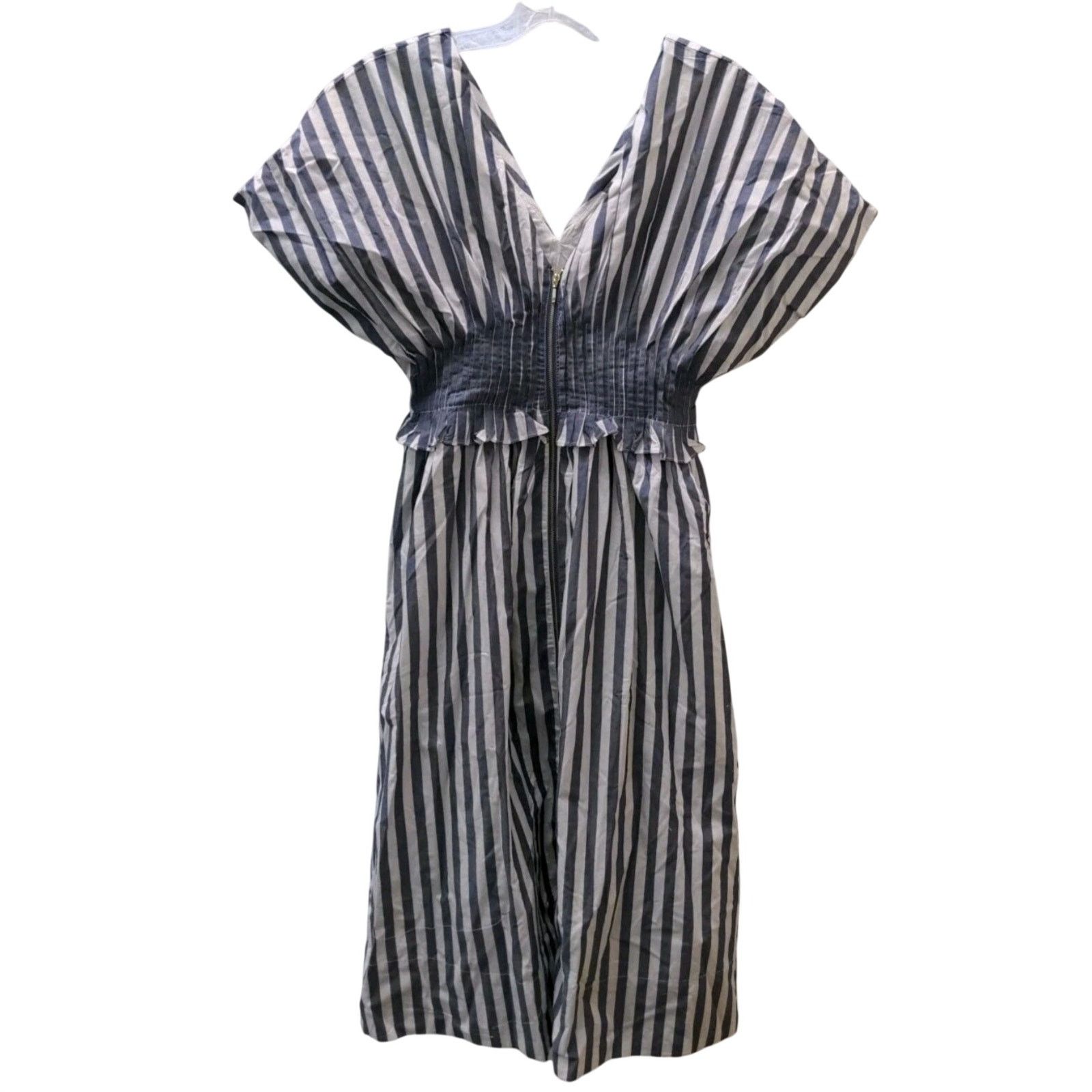 Anthropologie New V-Neck Zip-Front Midi Dress $180 X-SMALL Blue Stripe Size XS / US 0-2 / IT 36-38 - 6 Thumbnail