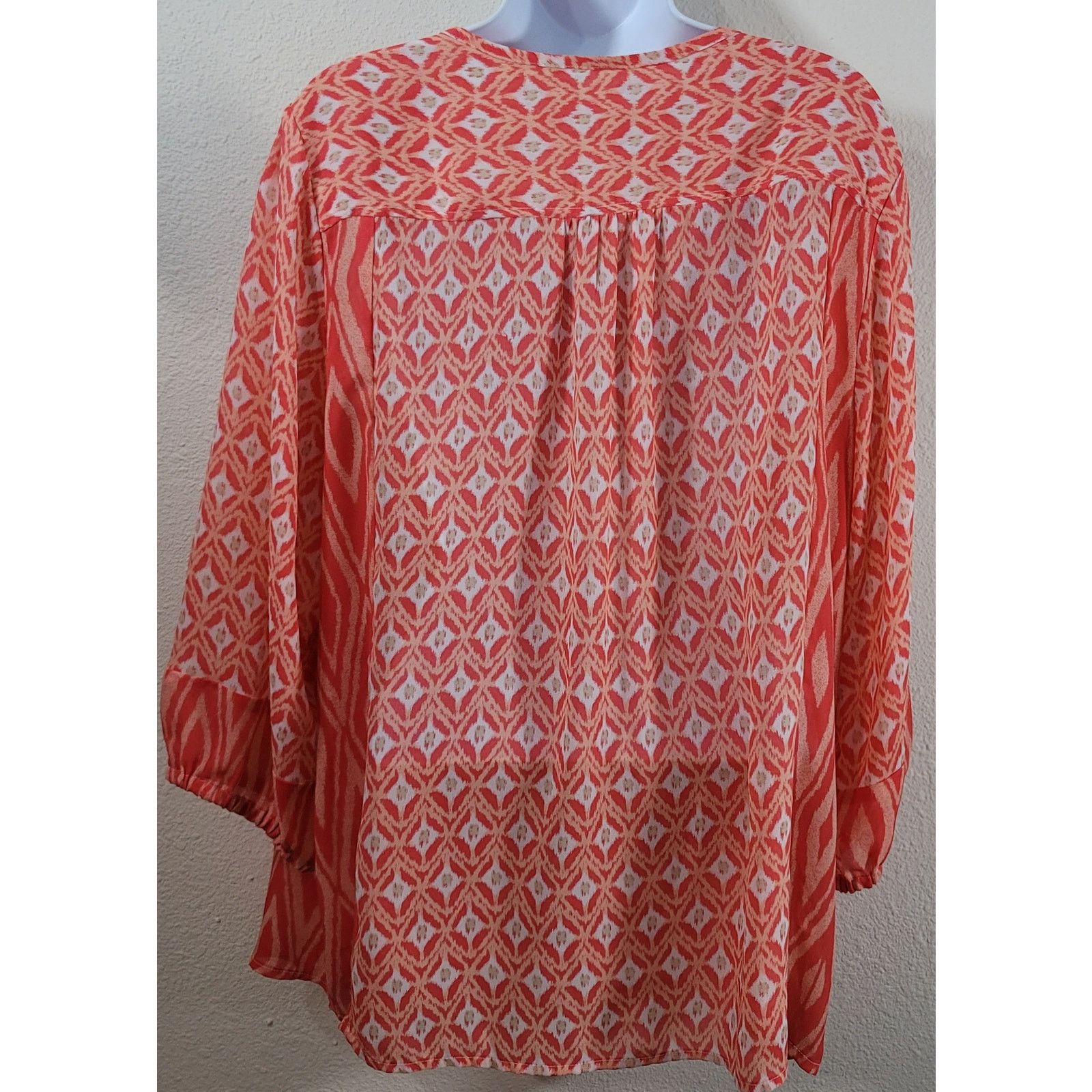 Other Dressbarn Orange White V Neck Top 2X Plus Lightweight Soft Size XXL / US 16-18 / IT 52-54 - 3 Thumbnail