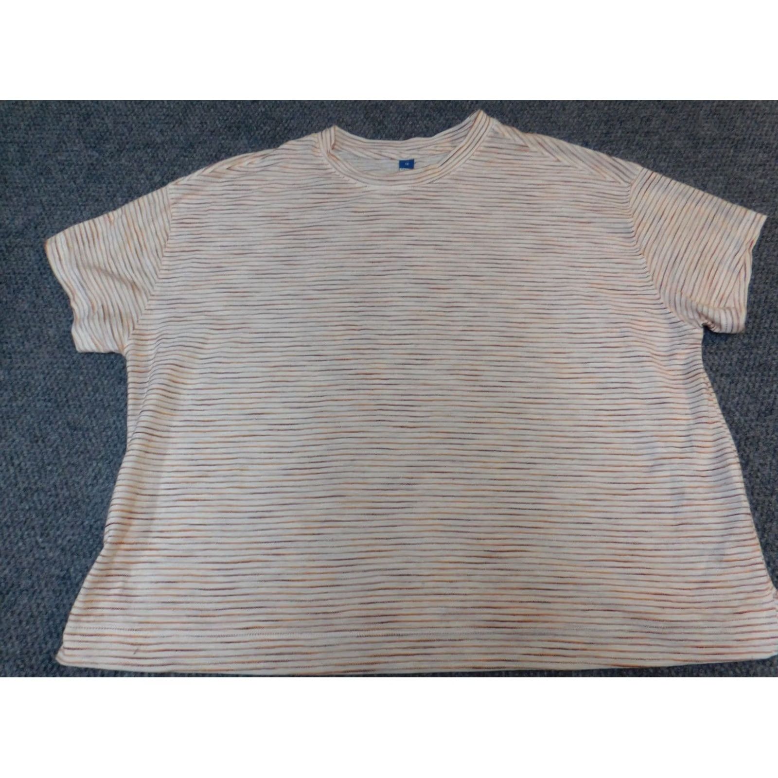 Old Navy Old Navy Womens Blouse 2X Plus Striped Stretch Short Sleeve Round Neck Pullover Casual Multicolor Button Cotton 100% Regular Size XXL / US 16-18 / IT 52-54 - 2 Thumbnail