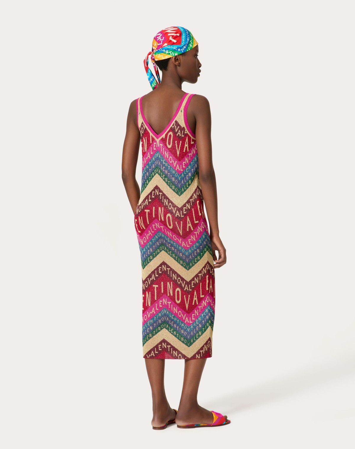 Valentino o1s1wg110525 Chevron Lurex Dress in Multicolor Size XS / US 0-2 / IT 36-38 - 4 Thumbnail