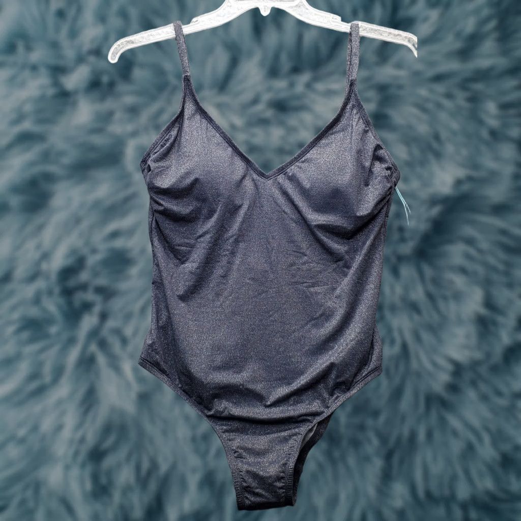 Vintage Kona Sol Swimsuit Women L Gray Adjustable Strap Cutout Back Sleeveless V-Neck Size ONE SIZE - 1 Thumbnail