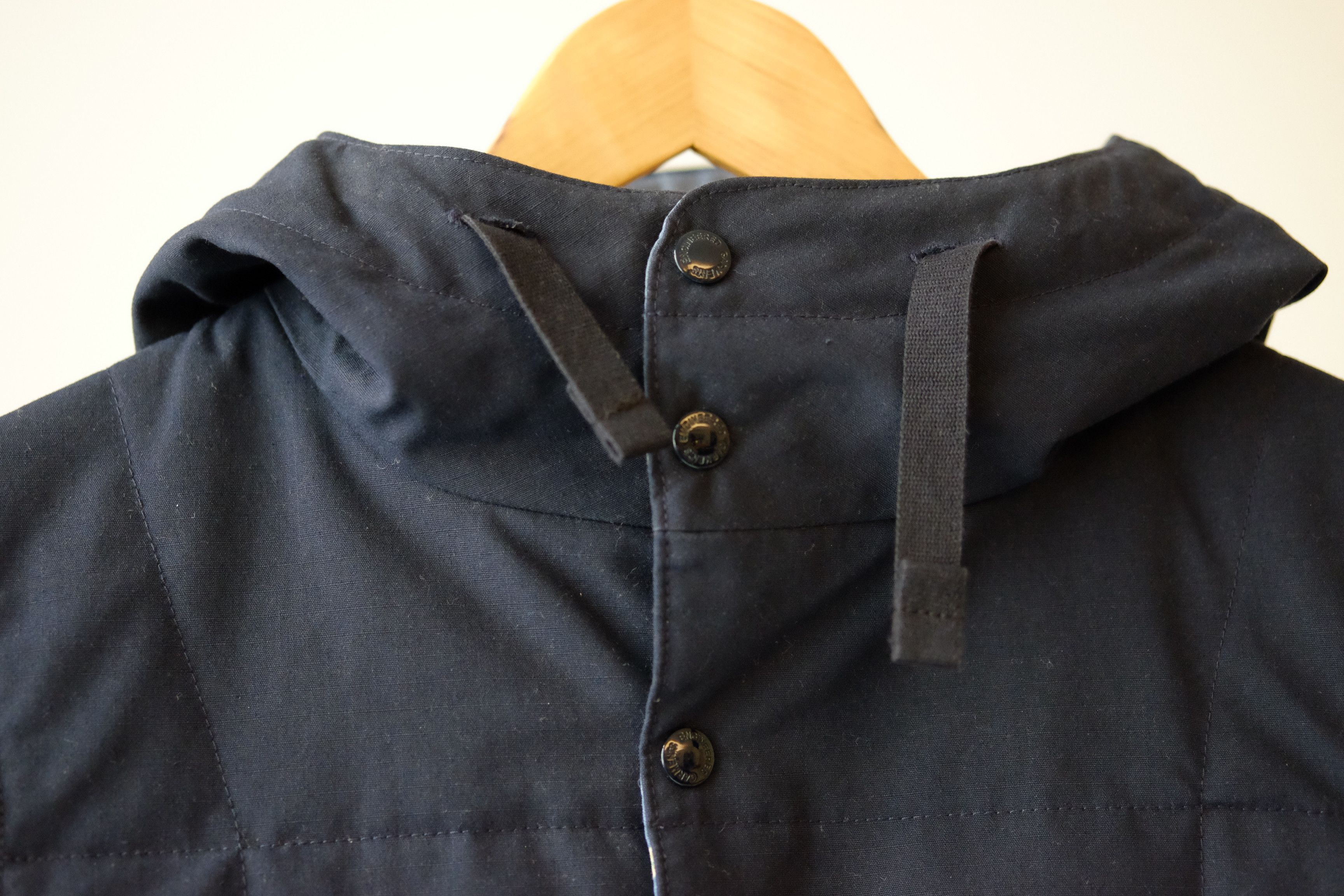Engineered Garments Navy Hooded Work Vest w/ Floral Lining