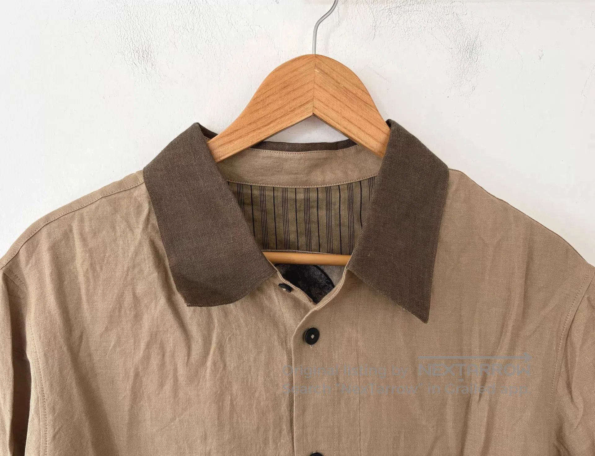 Ziggy Chen Beige Long Sleeve Button-Up with Contrast Collar. Size US M / EU 48-50 / 2 - 3 Thumbnail