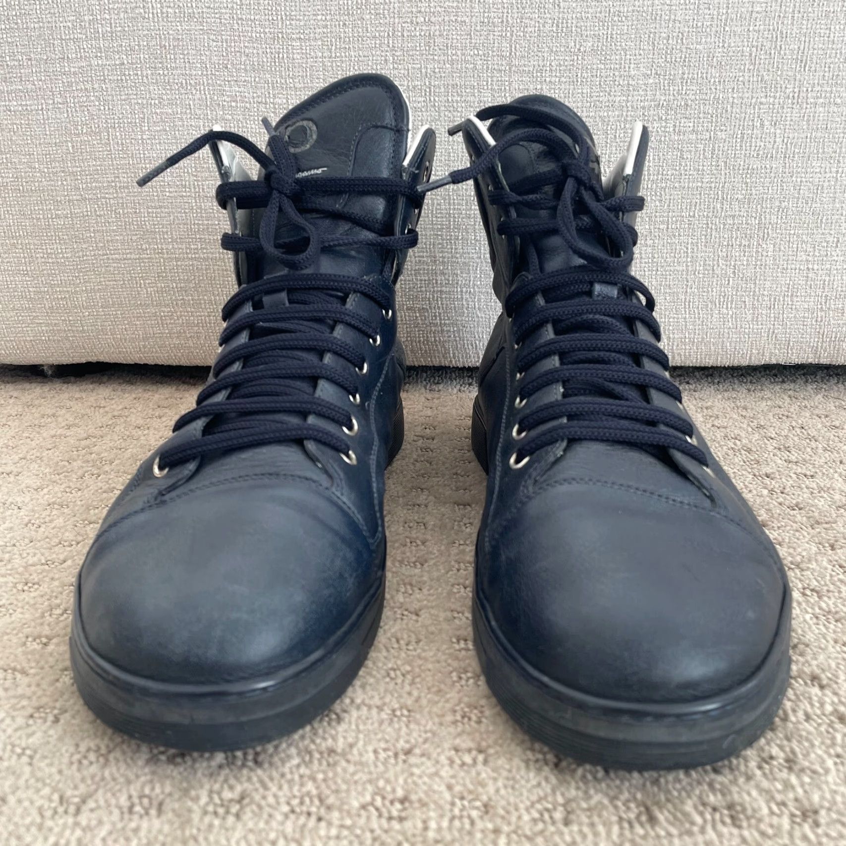 Salvatore Ferragamo Salvatore Ferragamo Stephen 2 High Top Sneaker Men 11.5 Navy Leather 34388 Size US L / EU 52-54 / 3 - 5 Thumbnail