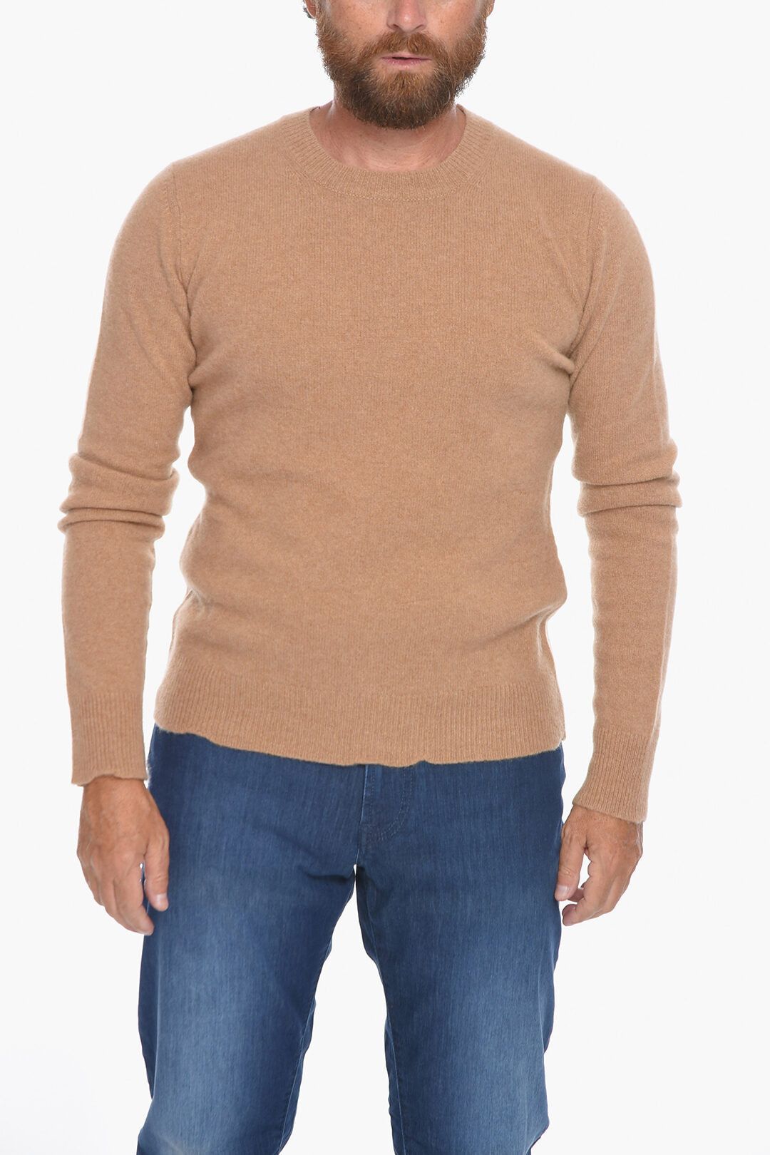 image of Bottega Veneta Og1Mm1223 Crew Neck Wool Sweater In Beige, Men's (Size Small)