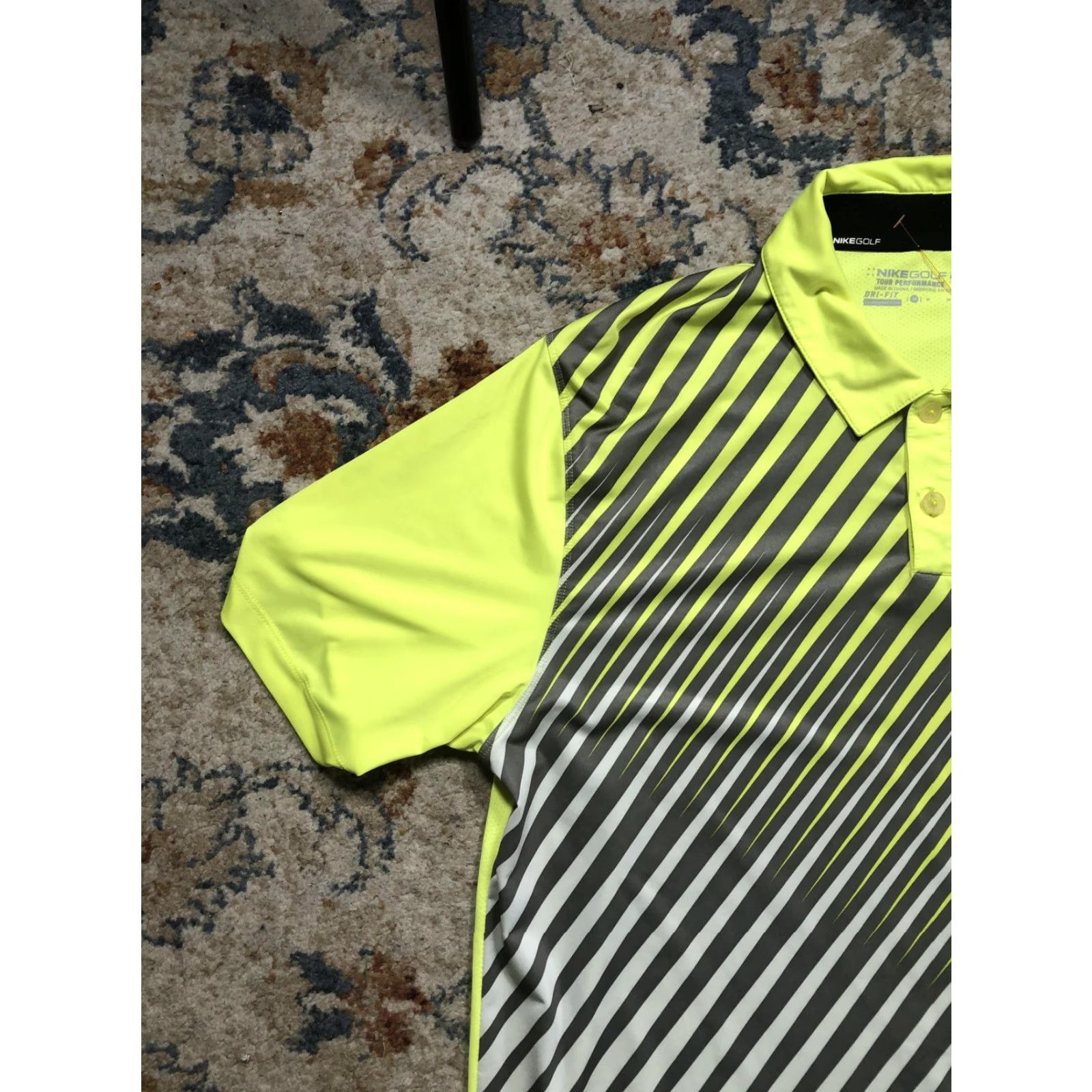 Nike Nike Golf Tour Performance Polo Shirt Mens M Yellow Stripe Dri-FIT Size US M / EU 48-50 / 2 - 3 Thumbnail