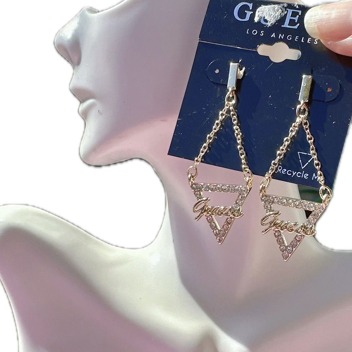 Guess Guess Earrings crystals paved triangle chain up tassels Size ONE SIZE - 1 Thumbnail
