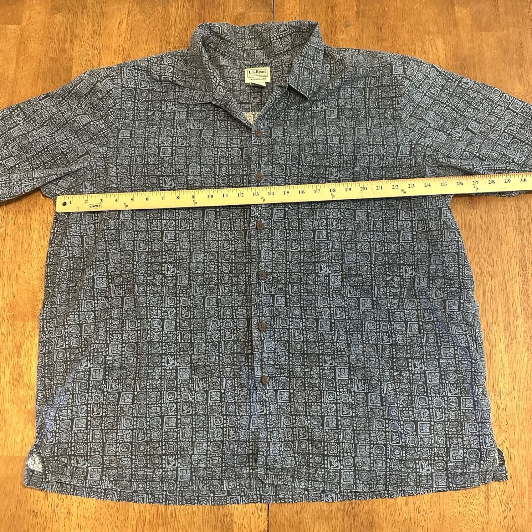Vintage VINTAGE L.L. Bean Button-Up Shirt 2XL Blue Aztec Print Short Sleeve Casual Men Regular Cotton Size US XXL / EU 58 / 5 - 4 Thumbnail