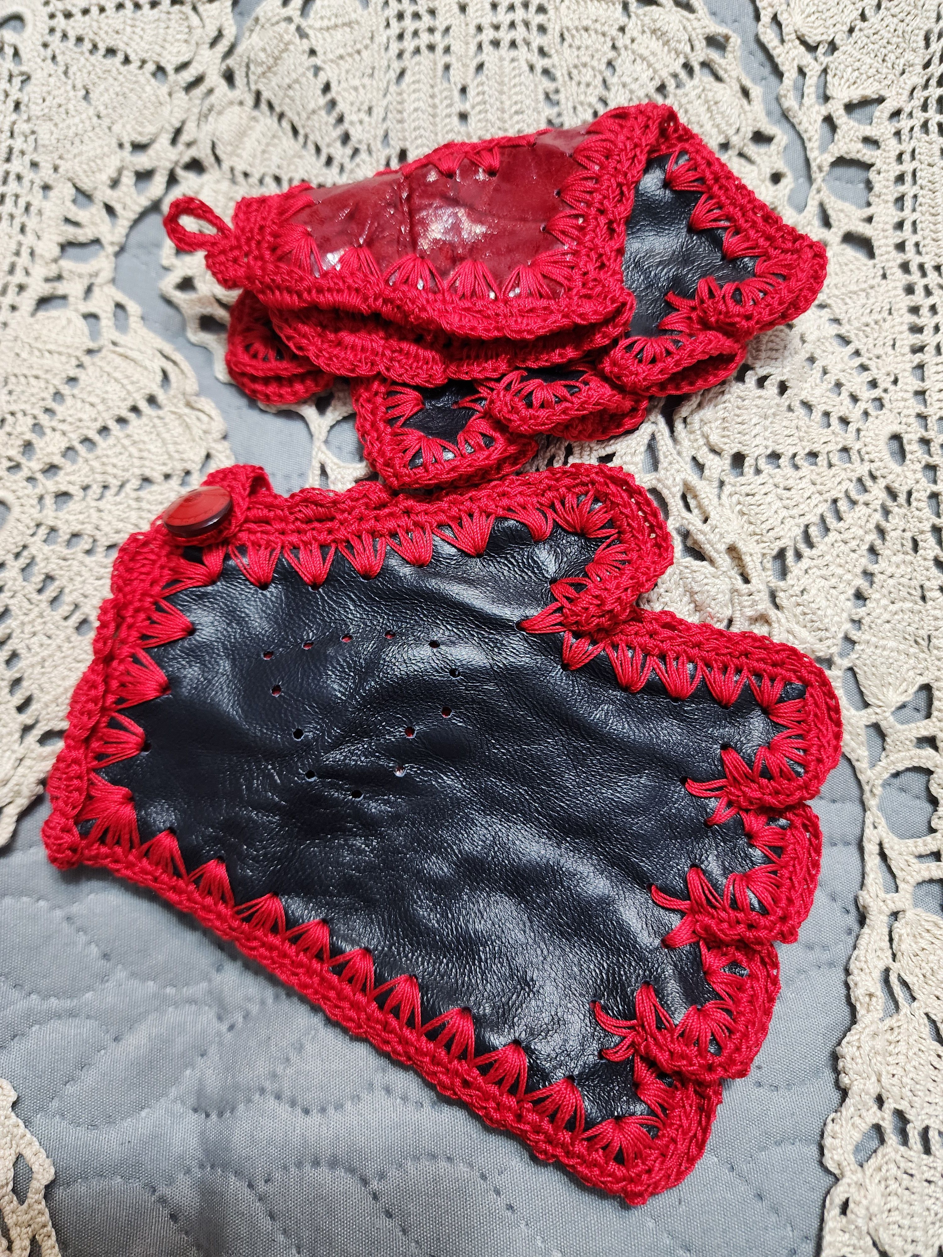 Handmade Leather red fingerless gloves woman red rock leather gloves Size ONE SIZE - 7 Thumbnail