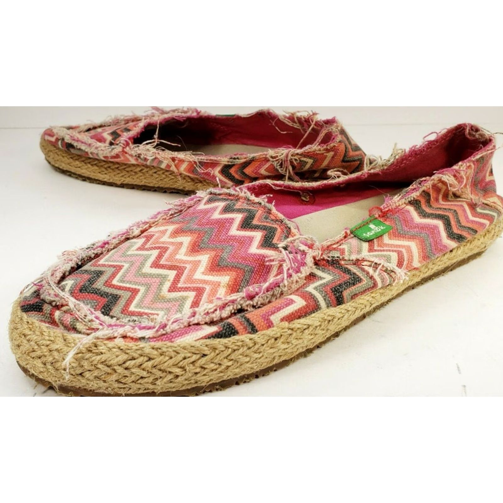 Sanuk Sanuk Women's 6 Funky Fiona Flats Natural Zig Zag Pink Slip On Loafers Casual Lifestyle Size US 6 / IT 36 - 4 Thumbnail