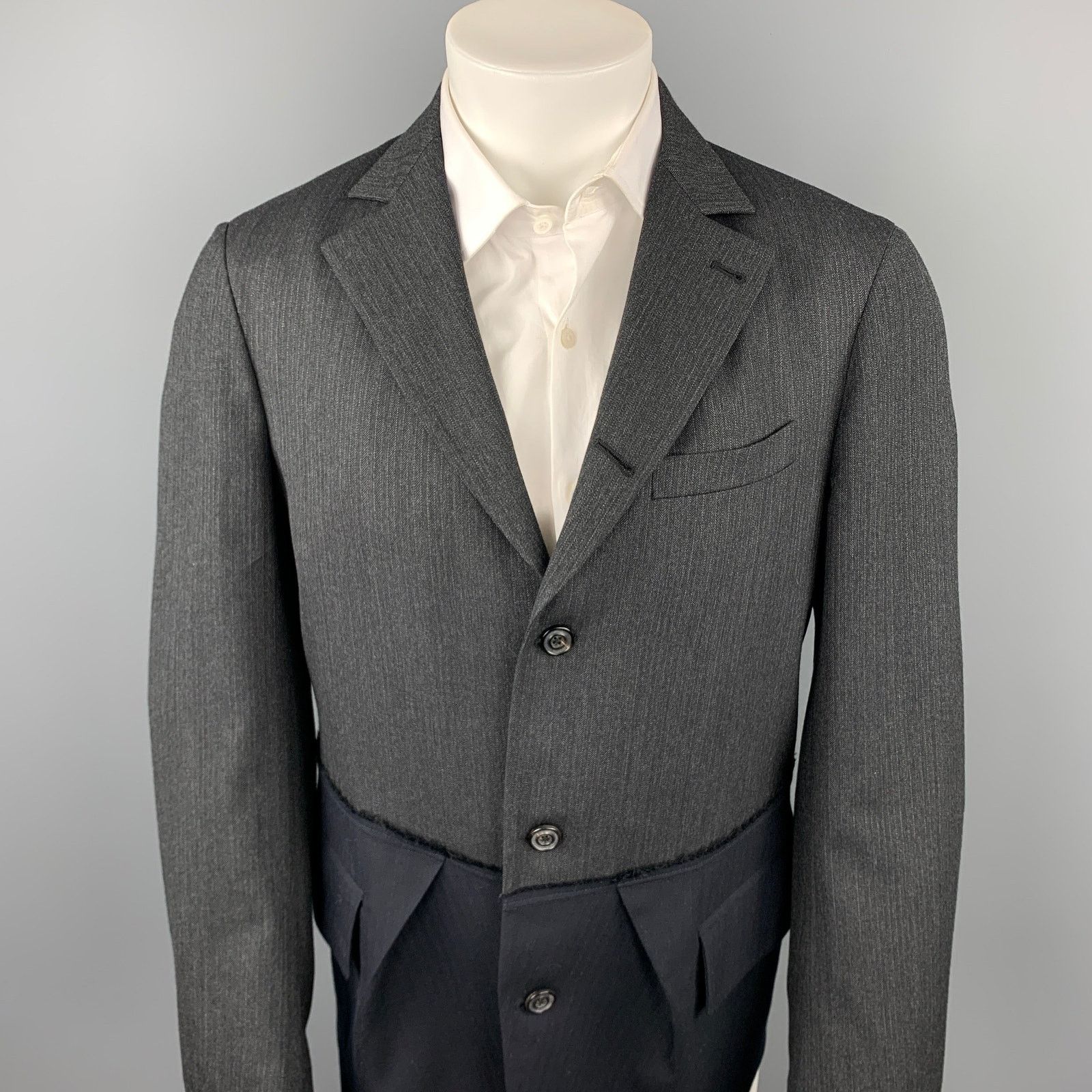 Lardini Size 40 Charcoal & Navy Mixed Fabrics Wool Sport Coat Size 40R - 2 Thumbnail