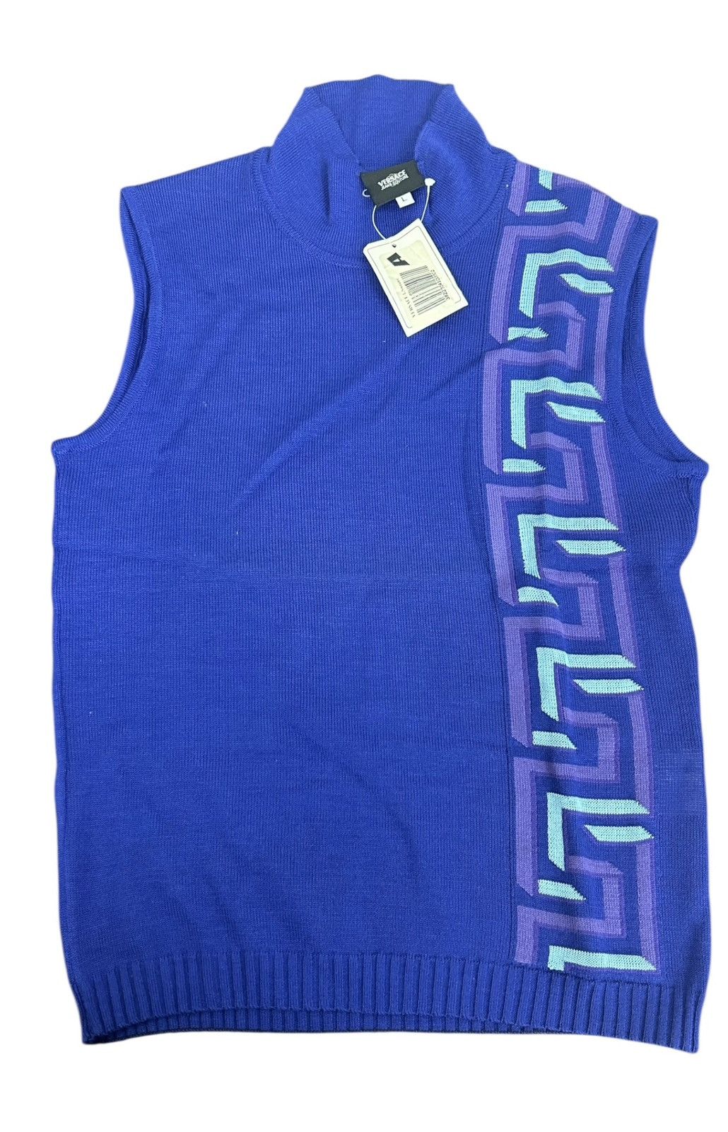 Versace Jeans Couture Versace Jeans Couture Geometric Greca Sleeveless Knit Blue Size L / US 10 / IT 46 - 2 Thumbnail