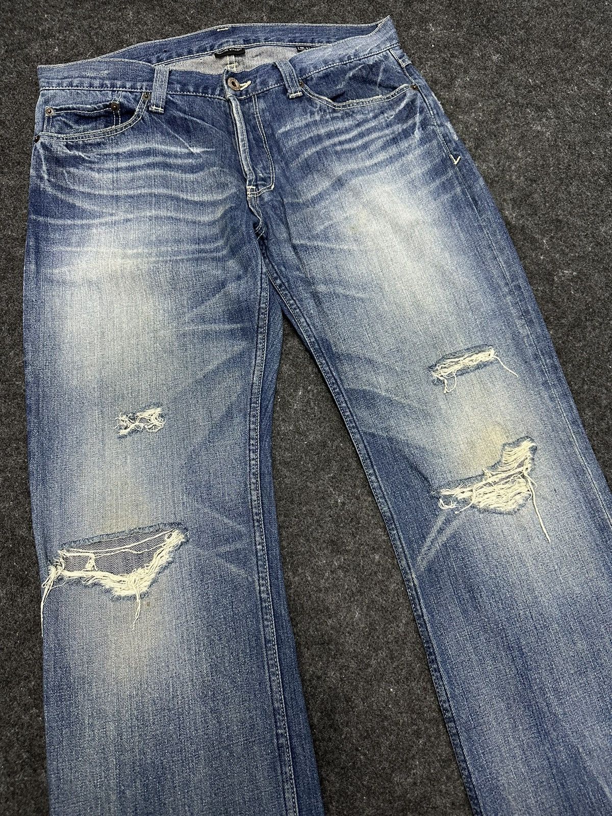 BUFFALO BOBS × Japan Blue × KOJIMA GENES Japan Blue Faded Washed Distressed Denim F57 Size US 31 - 2 Thumbnail