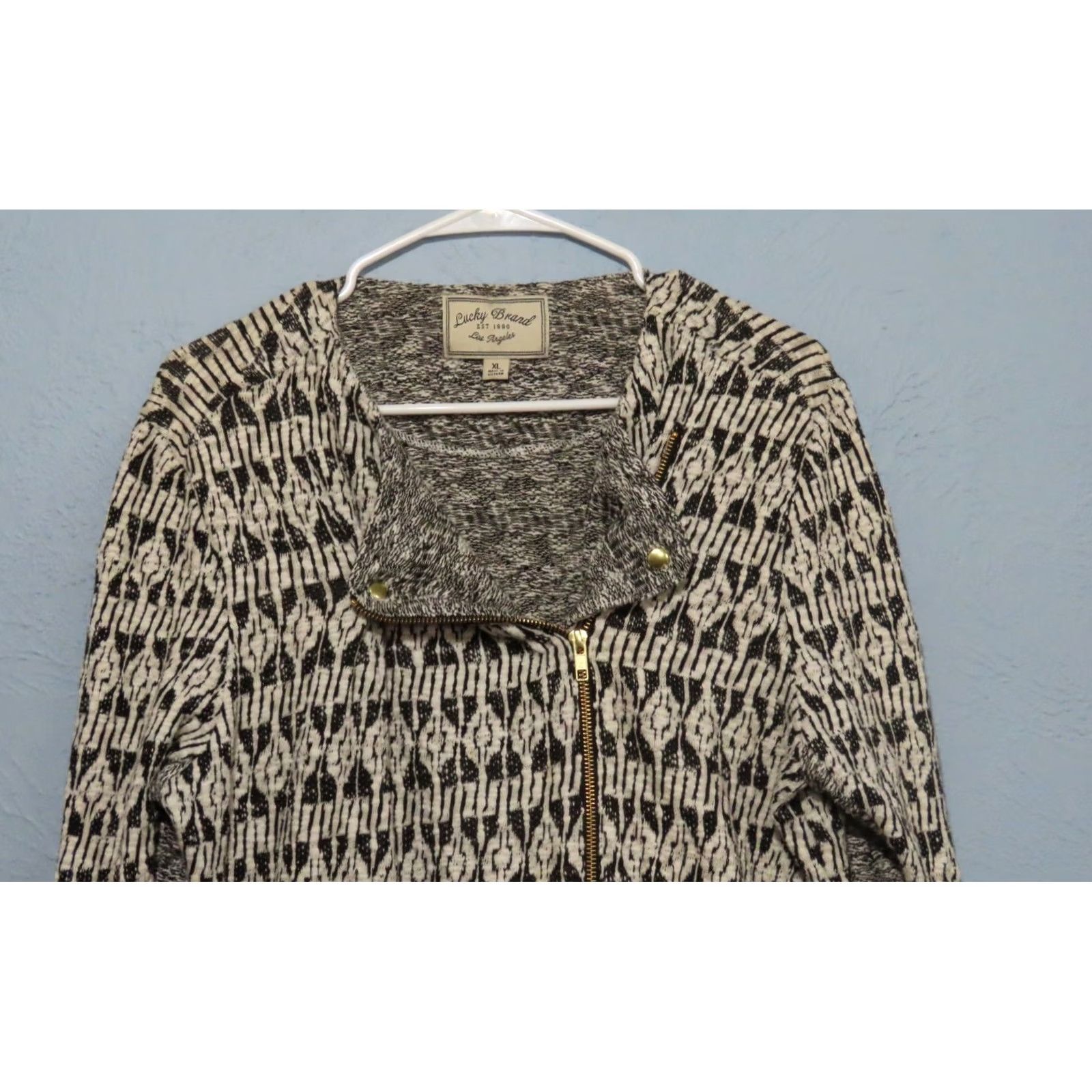 Lucky Brand Lucky Brand Long Black/White Knit Full Zip Moto Jacket Womens XL Size XL / US 12-14 / IT 48-50 - 3 Thumbnail