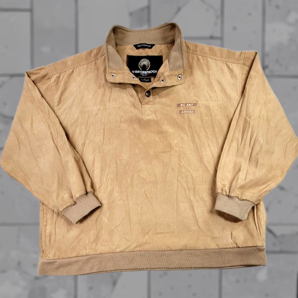Weatherproof Weatherproof Mens Pullover Jacket 1/4 Snap Faux Suede Brown L Bomber Style Jacket Mens Size US L / EU 52-54 / 3 - 1 Thumbnail