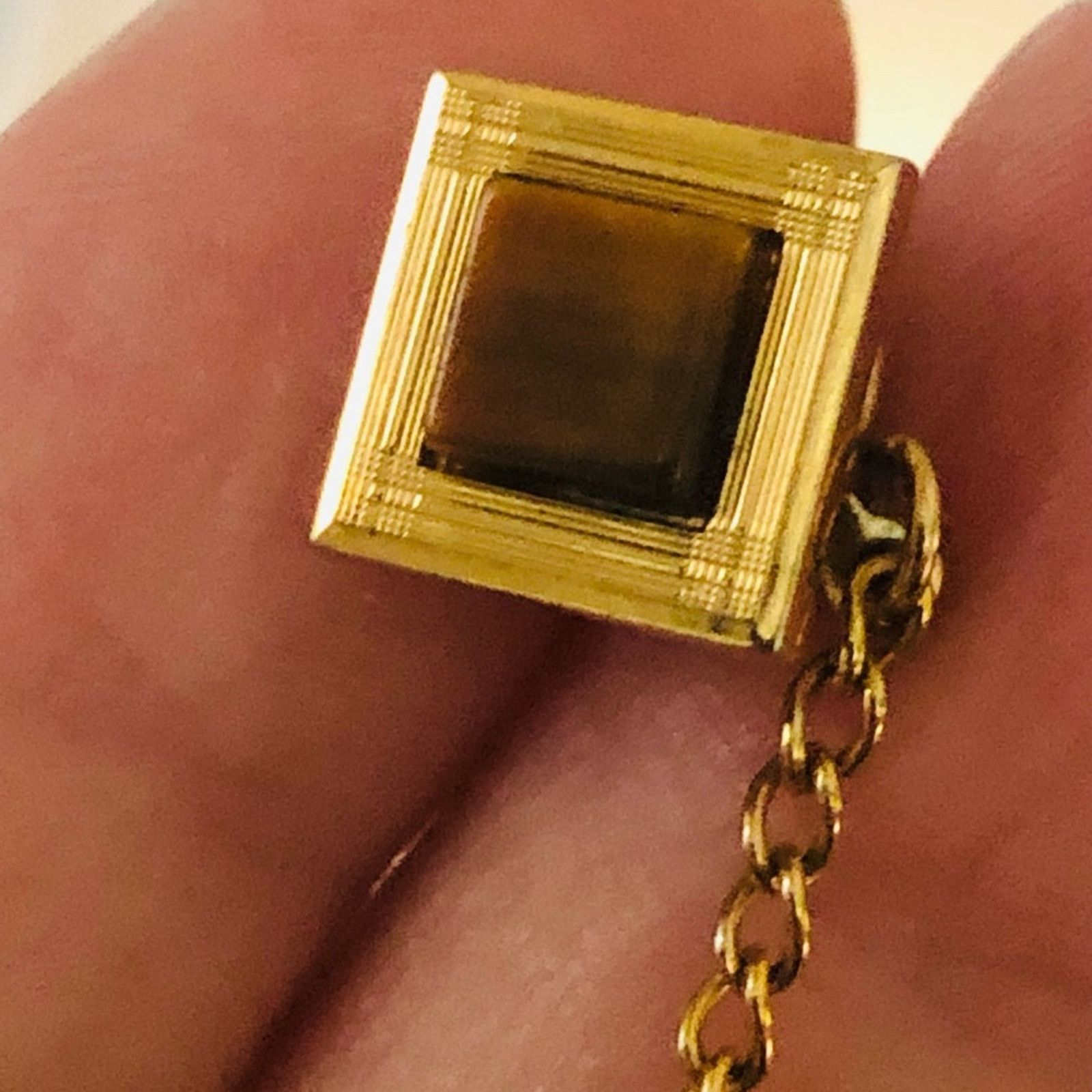 Vintage Vintage men’s Tiger eye gold tie pin with chain Size ONE SIZE - 3 Thumbnail