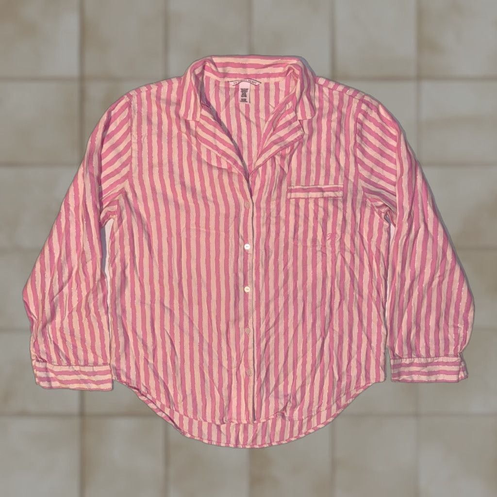 Victoria's Secret VINTAGE Victoria's Secret Women’s Pink W/Gold & White Stripes Pajama Top Shirt Small Size S / US 4 / IT 40 - 1 Thumbnail