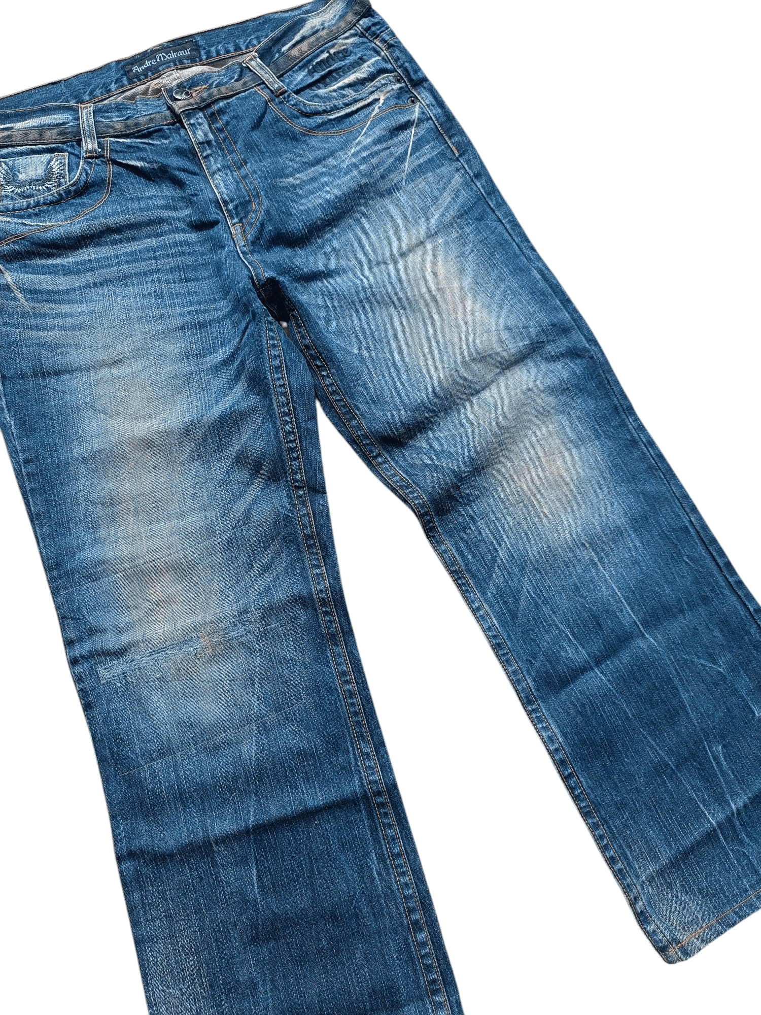Designer RARE Andre Malraur Distressed Skull + Embroidery Angel Denim Size US 36 / EU 52 - 4 Thumbnail