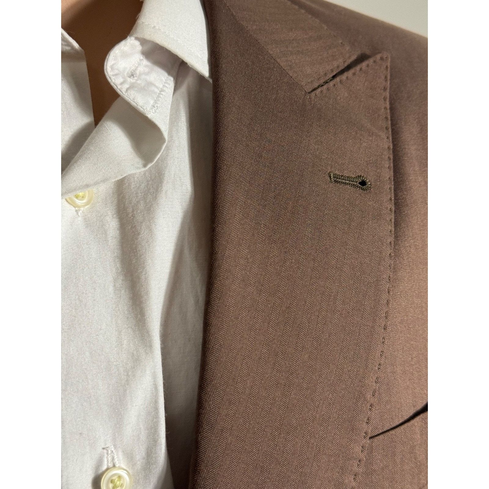 Brunello Cucinelli Brunello Cucinelli Brown Herringbone Peak Lapel Blazer 42R Size 42R - 7 Thumbnail