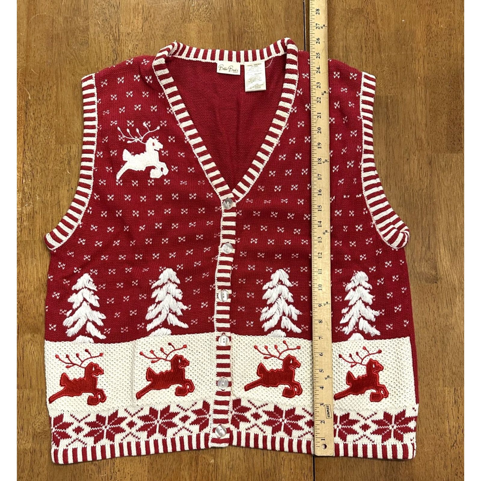 Vintage Bobbie Brooks Christmas Knit Cardigan Sweater Vest 18W/20W Size XXL / US 16-18 / IT 52-54 - 5 Thumbnail