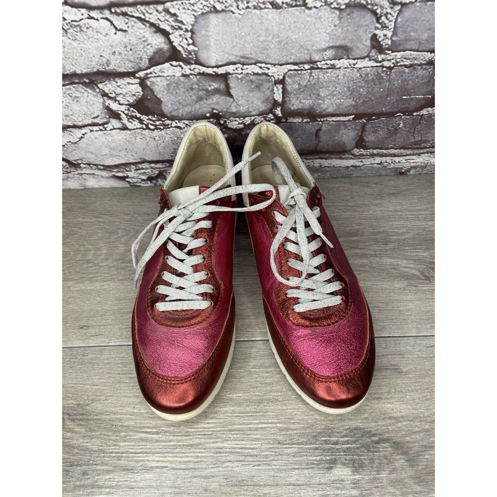 Other MJUS Pink Metallic Leather Comfort Casual Lace Up Sneakers W Size US 6.5 / IT 36.5 - 14 Thumbnail