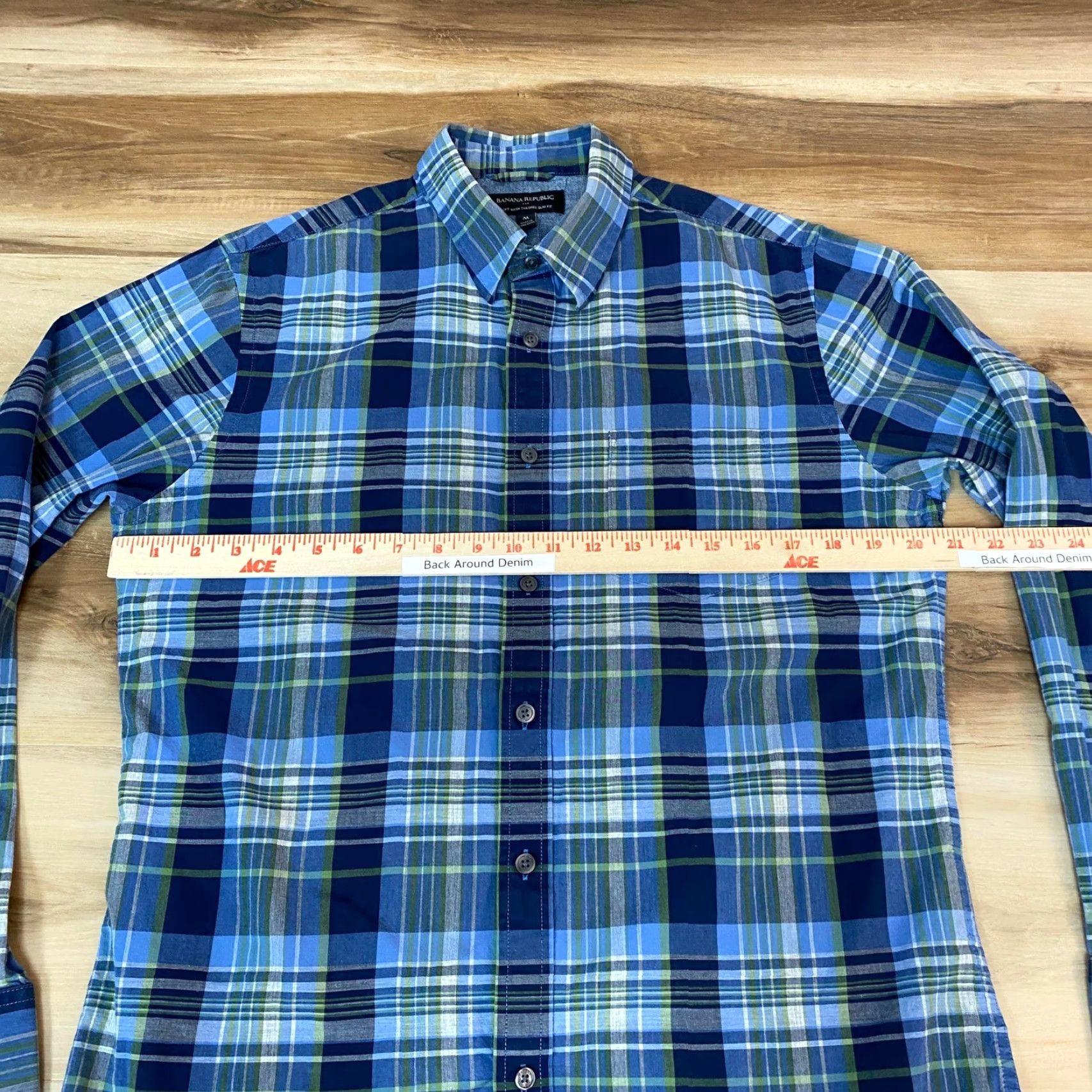 Banana Republic Banana Republic Shirt Mens Medium Long Sleeve Button-Up Plaid Slim Fit Cotton Blue Size US M / EU 48-50 / 2 - 7 Thumbnail