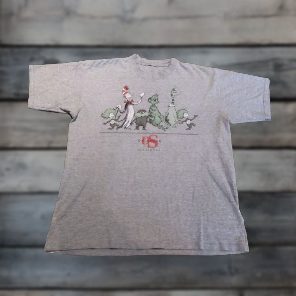 Vintage Dr Suess Shirt Cat in the Hat Grinch Gray Made in USA 1997