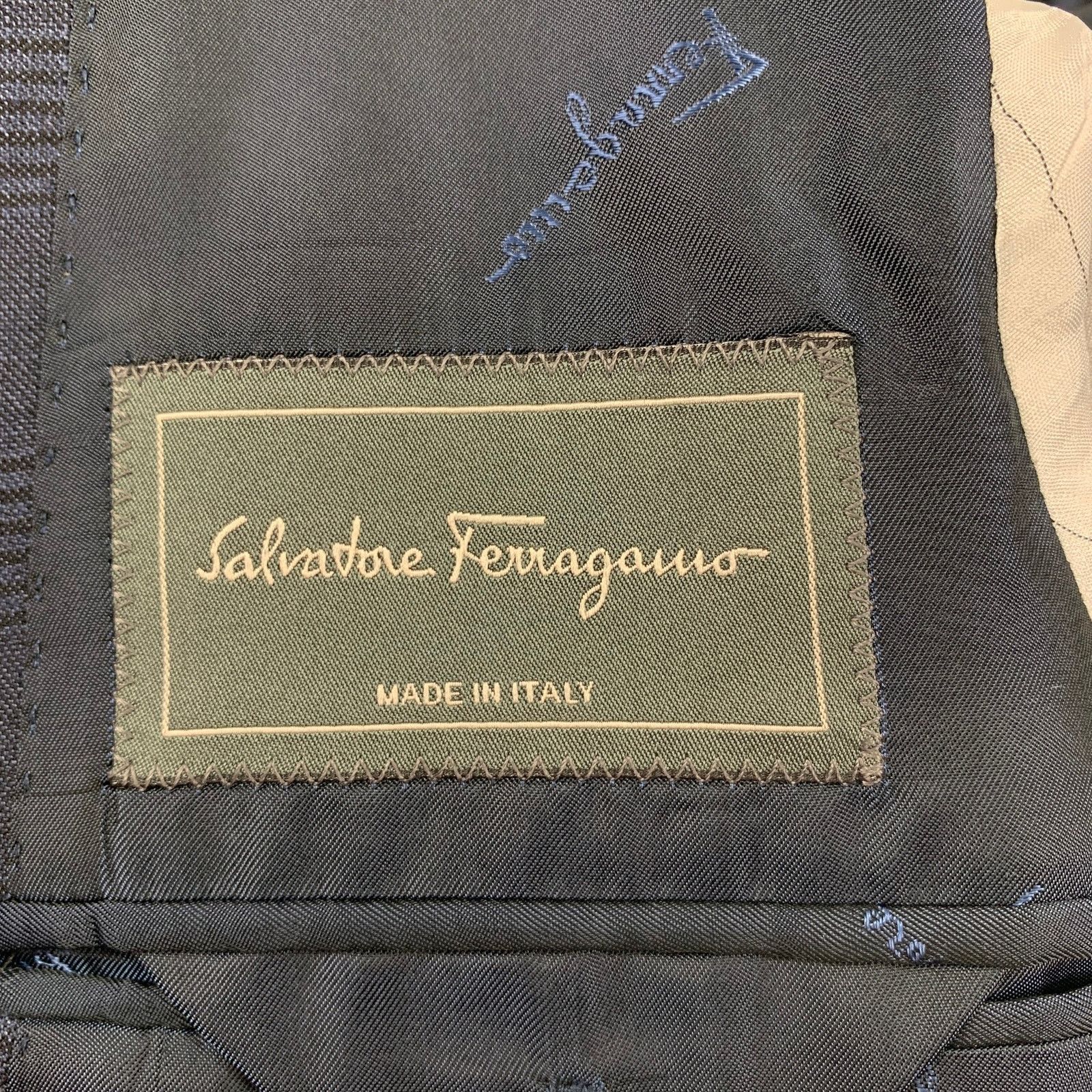 Salvatore Ferragamo Size 38 Navy Plaid Linen Blend Notch Lapel Sport Coat Size 38R - 8 Thumbnail