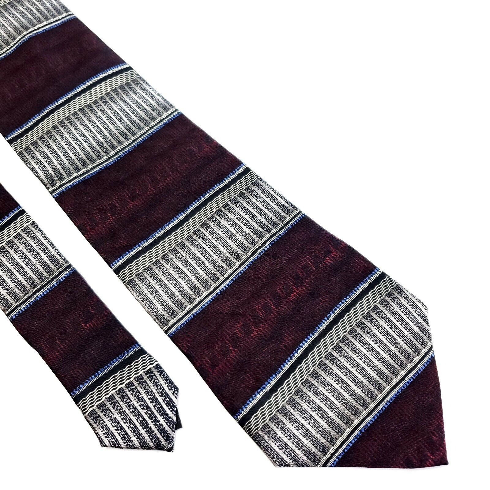 Vintage Courage Silk Tie Maroon Red Gray Handsewn Size ONE SIZE - 1 Thumbnail