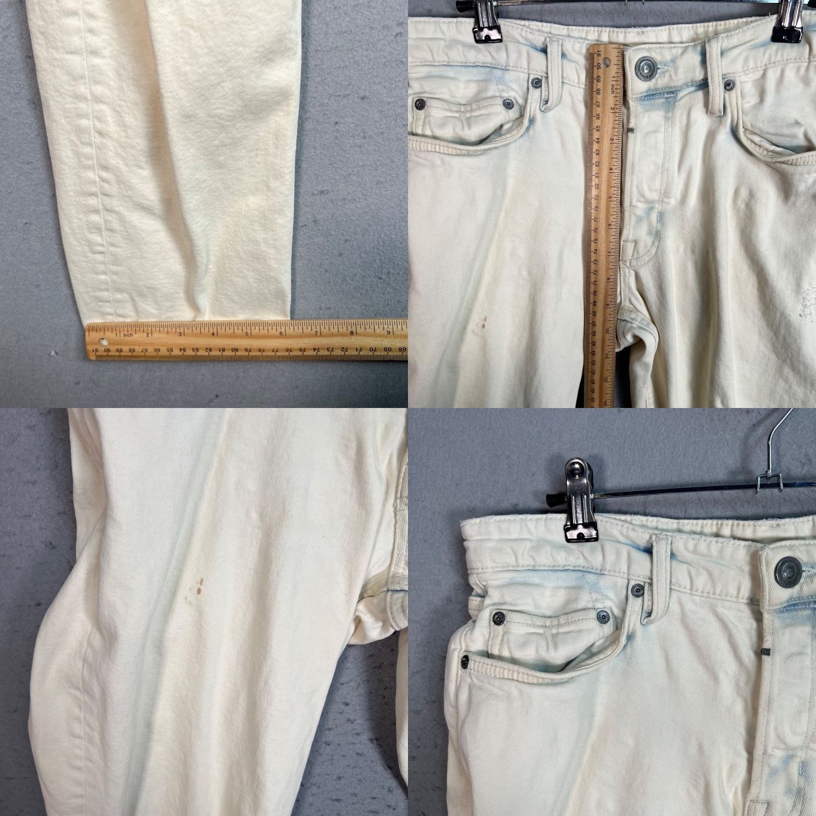 Allsaints AllSaints Jeans Slim Distressed White Denim 30 Mens 5-Pocket Rise Mid 10-12 Inseam 32 Regular Vintage No Pattern Solid Cotton Blend Shirt? Size US 30 / EU 46 - 8 Thumbnail