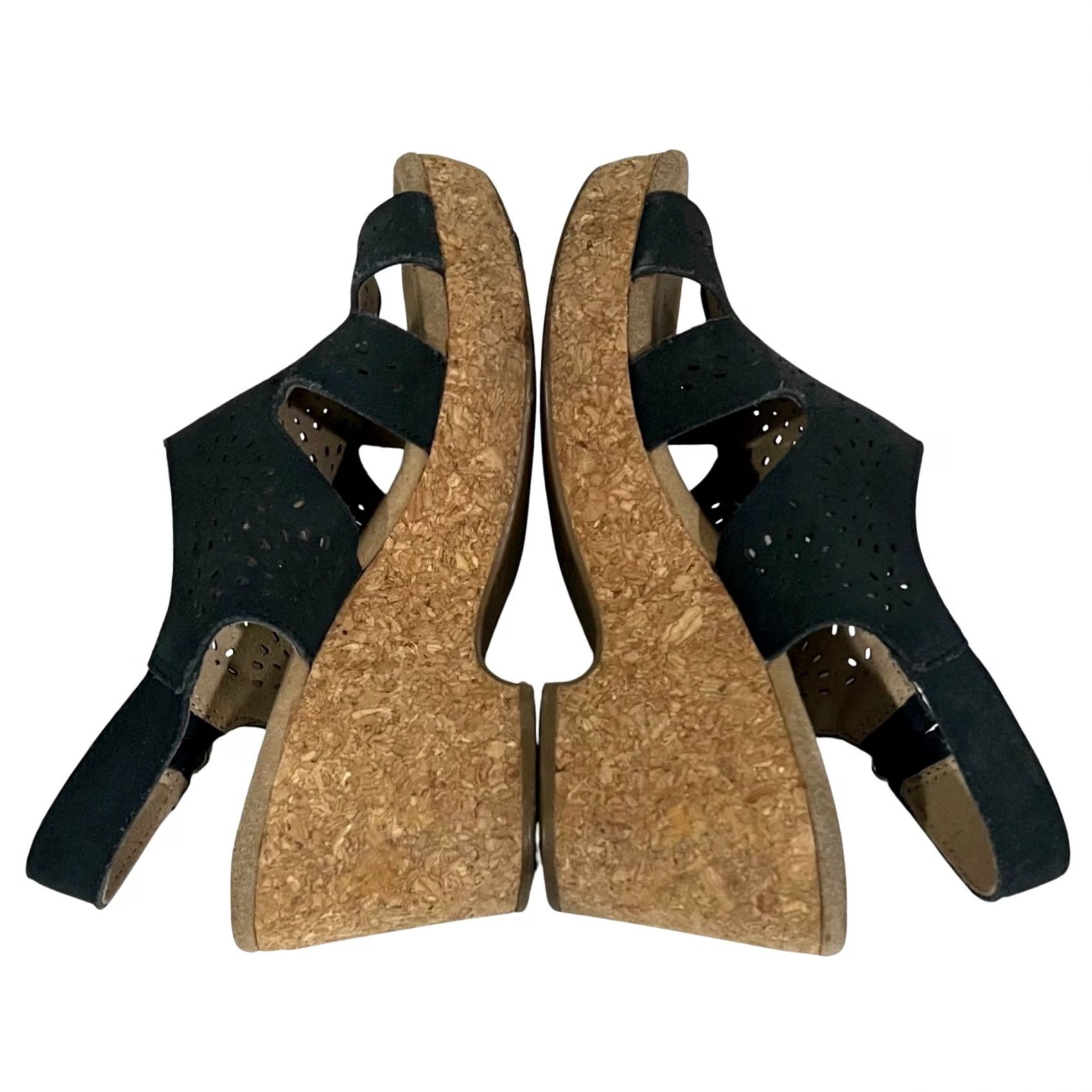 Clarks VINTAGE CLARKS Giselle Bay Sandals Women’s Slingsback Cork Wedge Black US 7.5 M Size US 8 / IT 38 - 6 Thumbnail