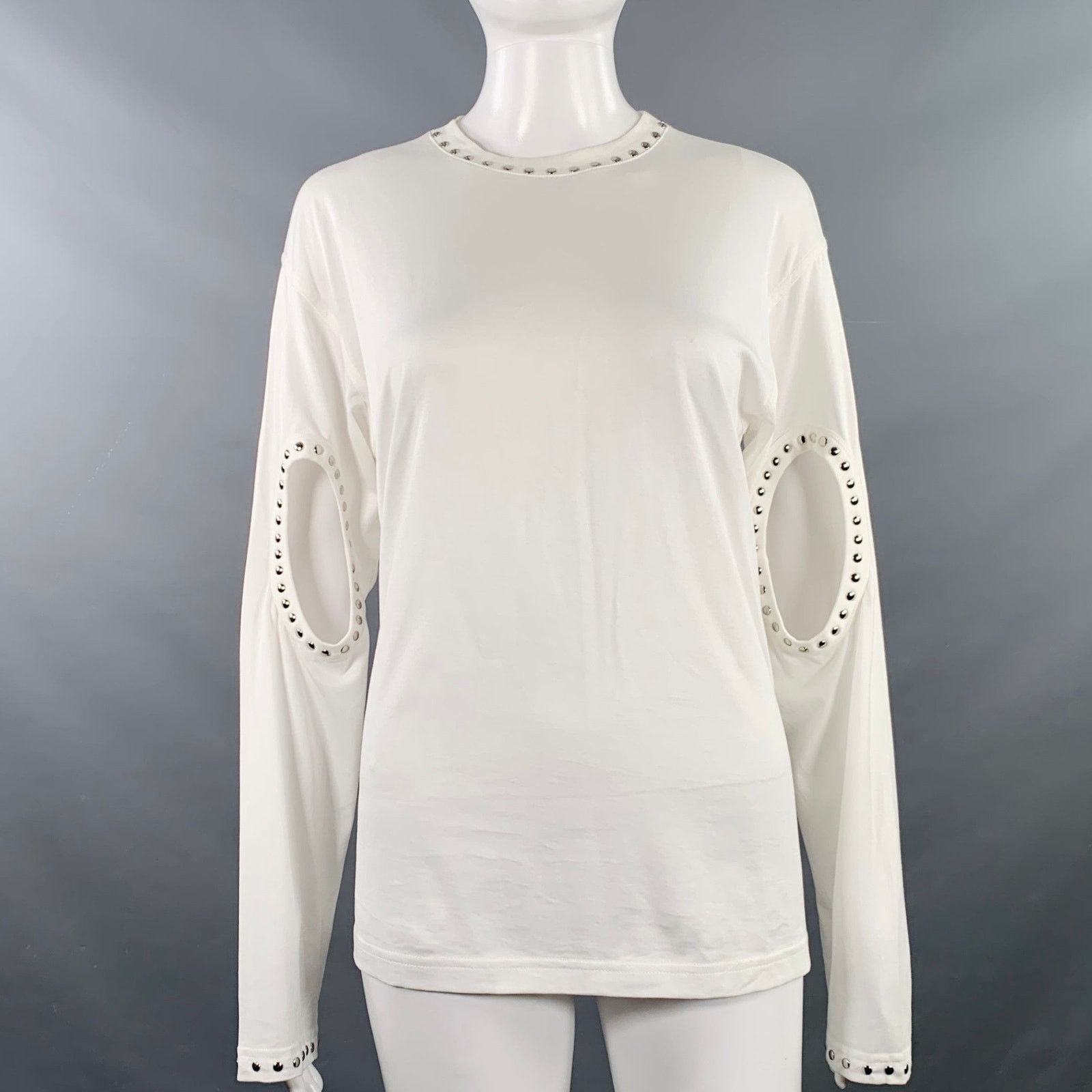 Burberry BURBERRY White Silver Cotton Studded Cutout Pullover Size XXS / US 00 / IT 34 - 1 Thumbnail