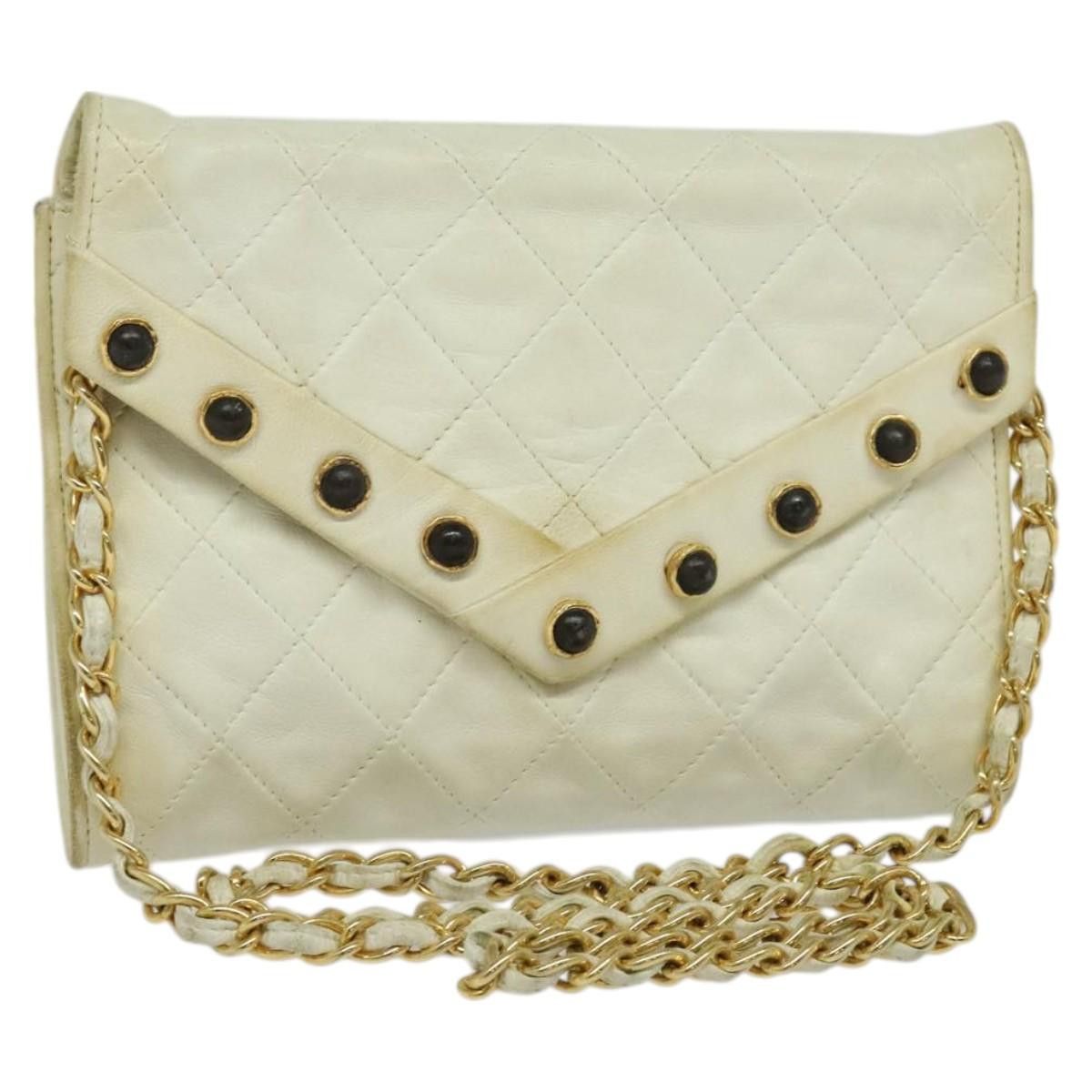 Chanel Matelasse Chain Shoulder Bag Lamb Skin White Cc Auth 119388, Women's