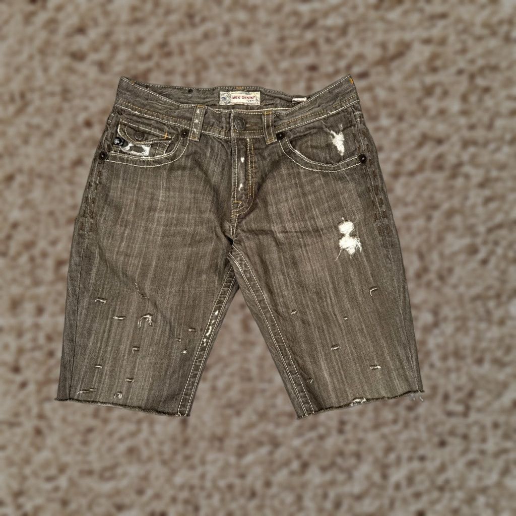 Denime VINTAGE MEK Denim Shorts Women Bermuda 34x12 Distressed Brown Embroidered Studded 5-Pocket Casual Spring Summer Womens MDN Size 24" / US 00 / IT 34 - 1 Thumbnail