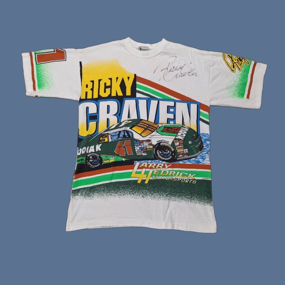 NASCAR VINTAGE Ricky Craven Racing Nascar All Over Kodiak AOP Nascar Shirt SIGNED Men's T-Shirt White 90s M Size US M / EU 48-50 / 2 - 1 Thumbnail